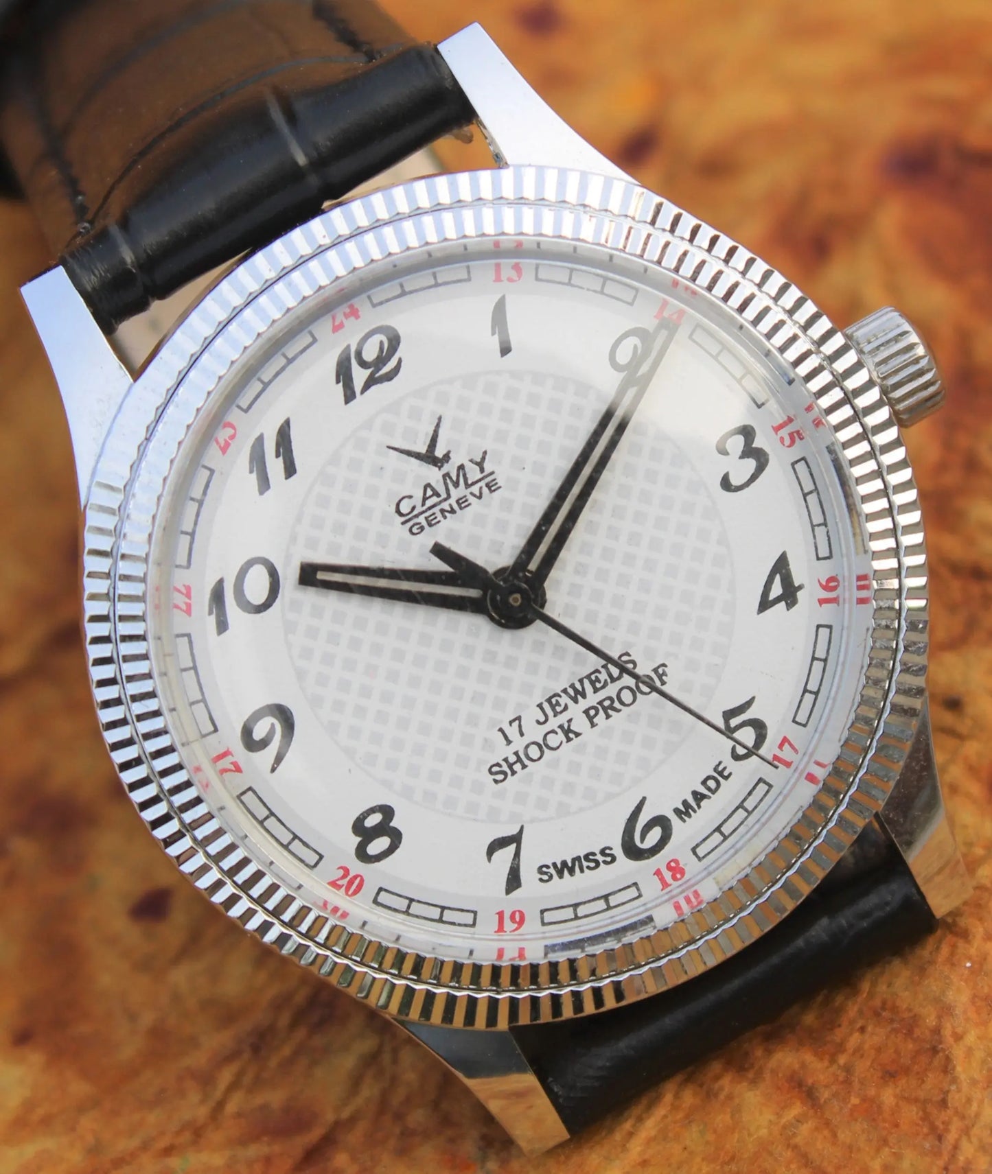 Camy Geneva Vintage 17 Jewels FHF ST96 Mechanical Hand Winding Swiss Made White Dial Wristwatch - Genuine Vintage Watches