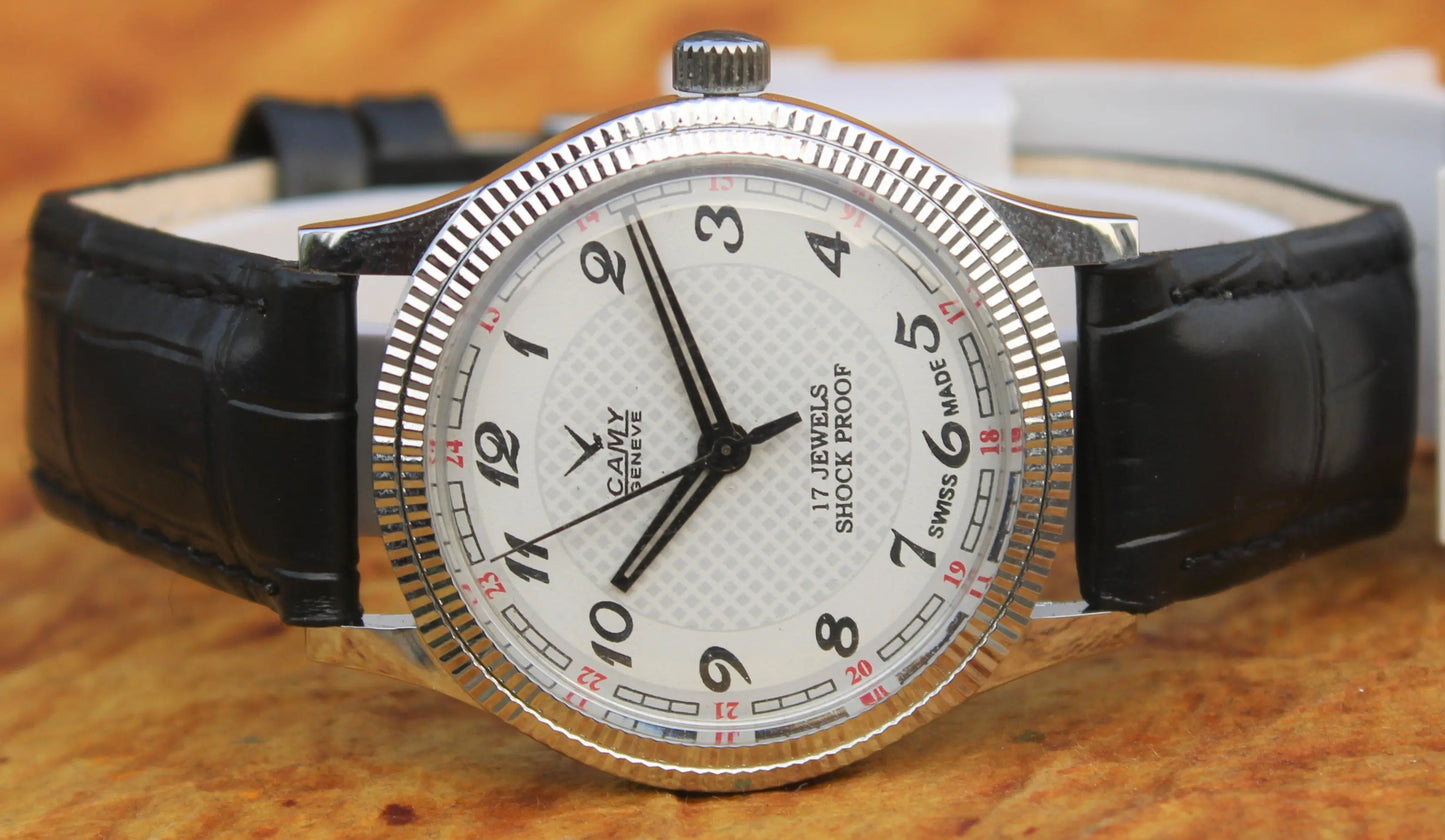 Camy Geneva Vintage 17 Jewels FHF ST96 Mechanical Hand Winding Swiss Made White Dial Wristwatch - Genuine Vintage Watches
