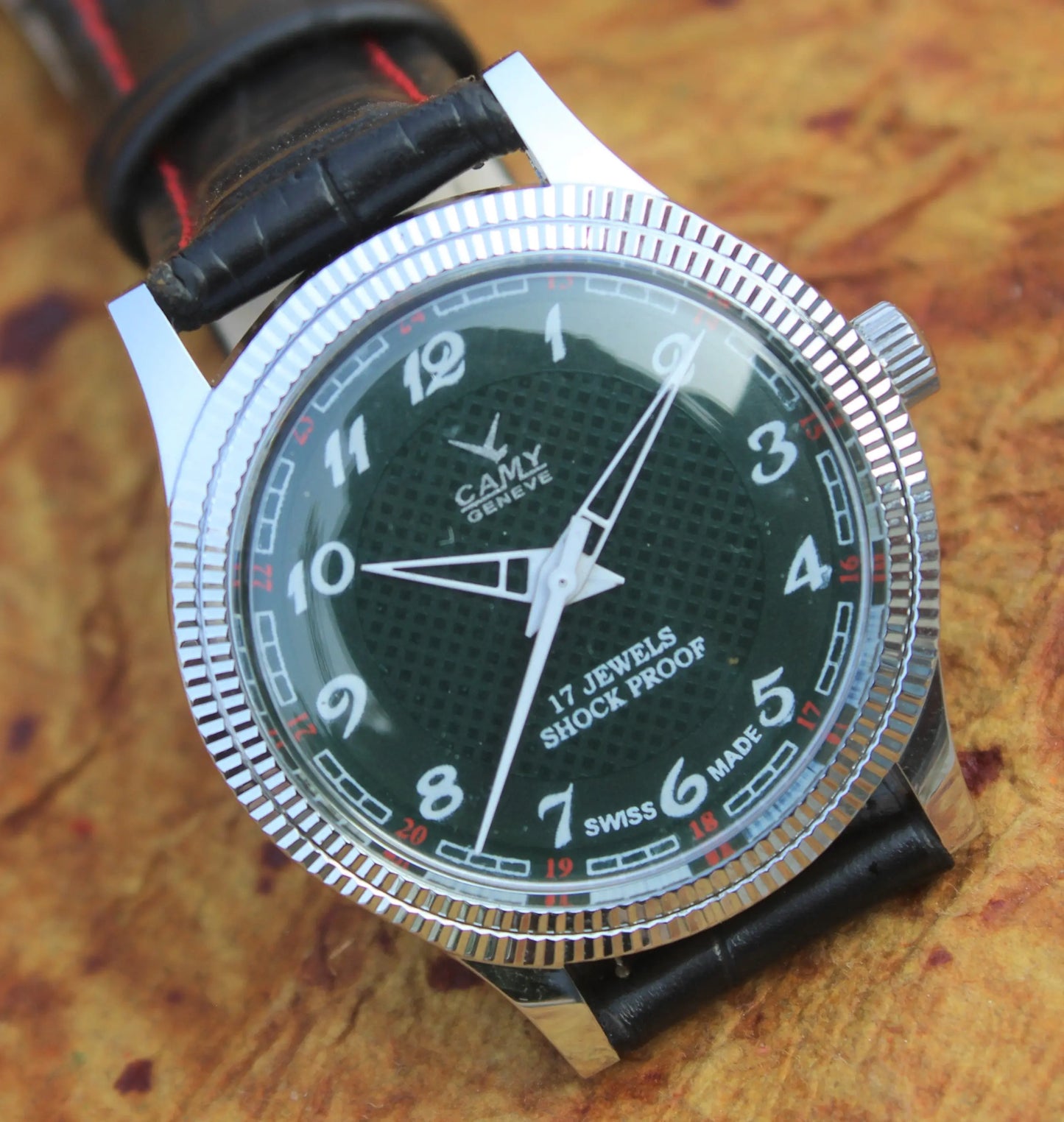 Camy Geneva Vintage 17 Jewels FHF ST96 Mechanical Hand Winding Swiss Made Green Dial Wristwatch - Genuine Vintage Watches