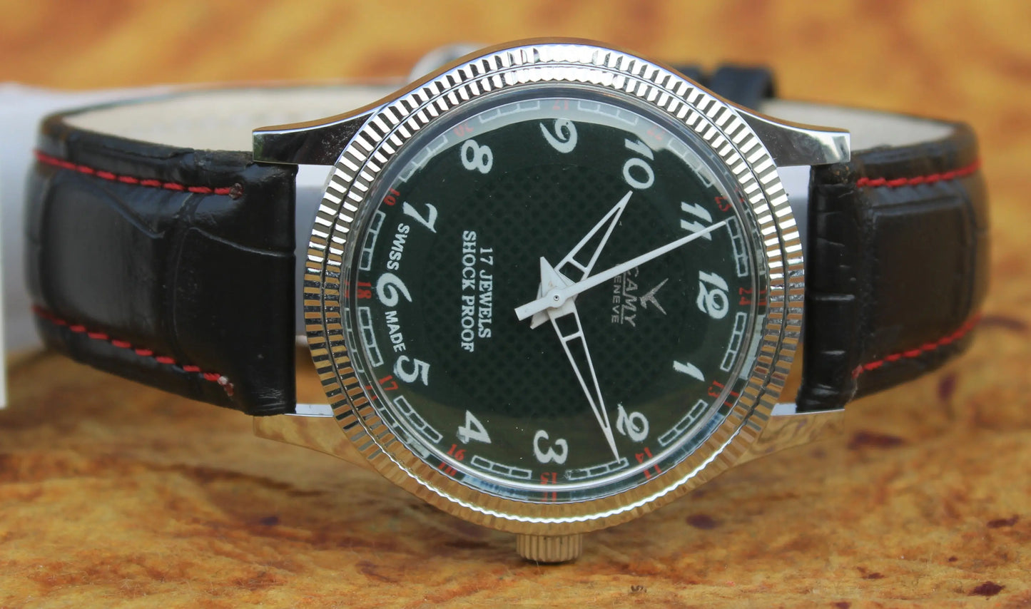 Camy Geneva Vintage 17 Jewels FHF ST96 Mechanical Hand Winding Swiss Made Green Dial Wristwatch - Genuine Vintage Watches