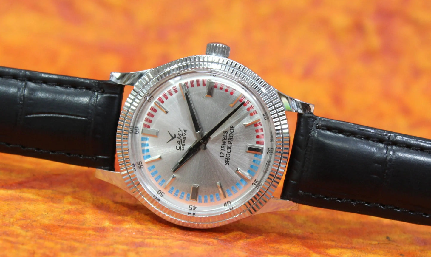Camy Geneva Vintage 17 Jewels FHF ST96 Mechanical Hand Winding Swiss Made Silver Dial Wristwatch - Genuine Vintage Watches