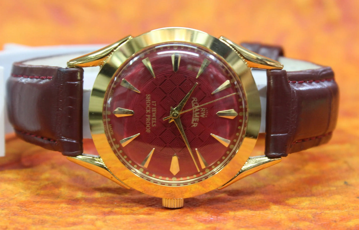 Roamer Vintage Wristwatch 17 Jewels FHF ST96 Mechanical Hand Winding Swiss Made Red Dial - Genuine Vintage Watches