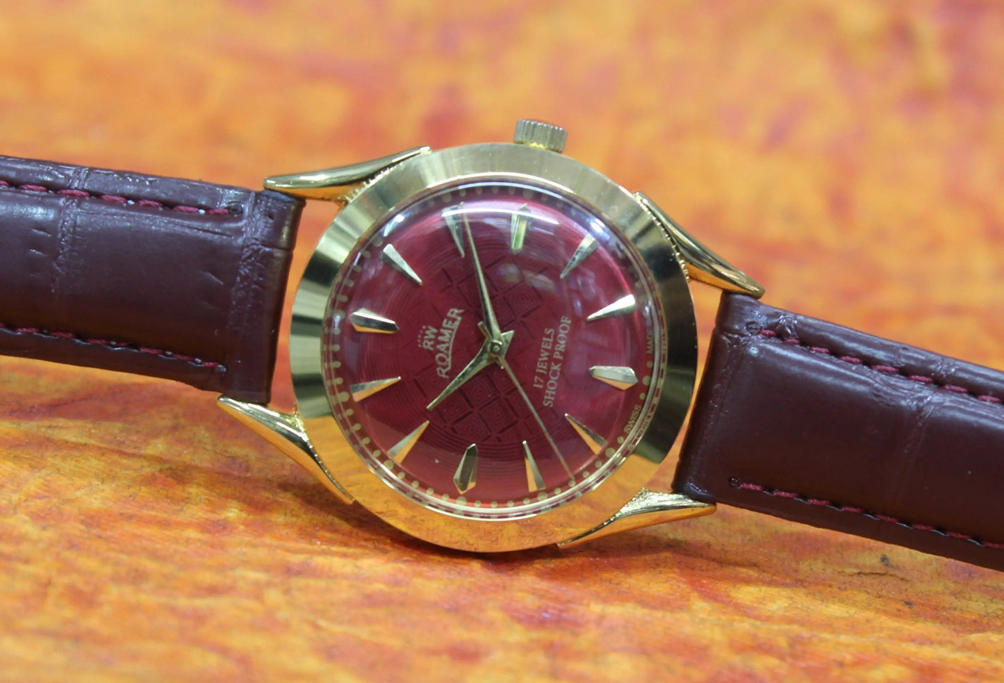 Roamer Vintage Wristwatch 17 Jewels FHF ST96 Mechanical Hand Winding Swiss Made Red Dial - Genuine Vintage Watches