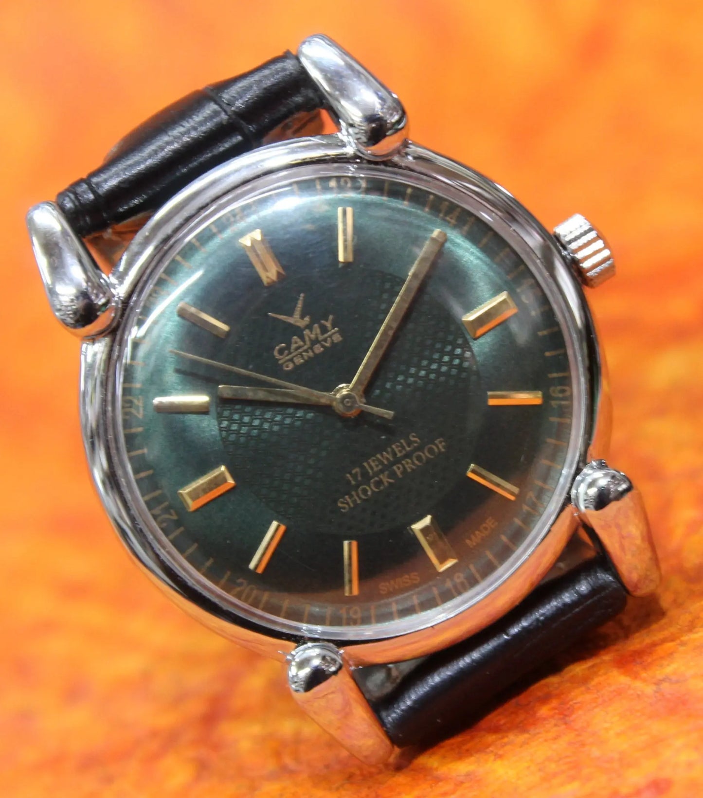 Camy Geneva Vintage 17 Jewels FHF ST96 Mechanical Hand Winding Swiss Made Green Dial Wristwatch - Genuine Vintage Watches