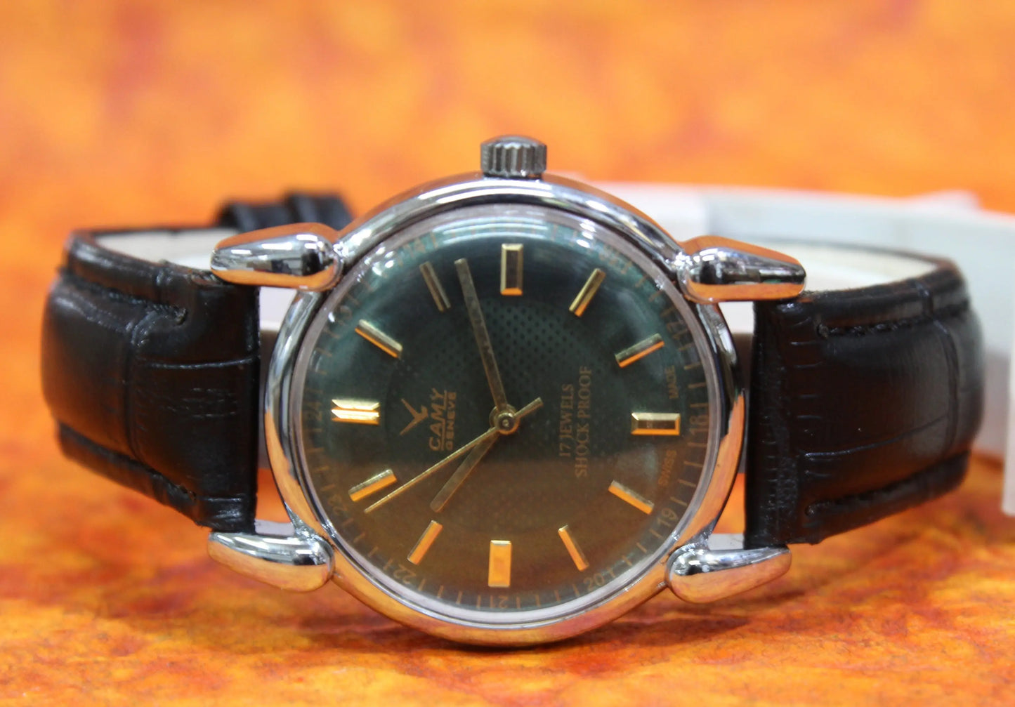 Camy Geneva Vintage 17 Jewels FHF ST96 Mechanical Hand Winding Swiss Made Green Dial Wristwatch - Genuine Vintage Watches