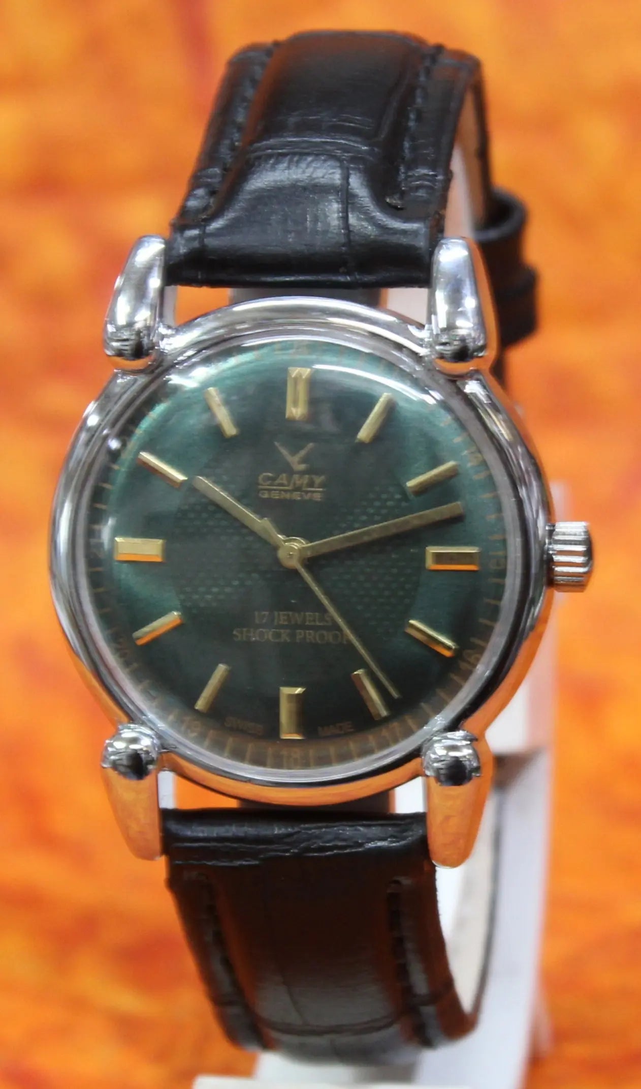 Camy Geneva Vintage 17 Jewels FHF ST96 Mechanical Hand Winding Swiss Made Green Dial Wristwatch - Genuine Vintage Watches