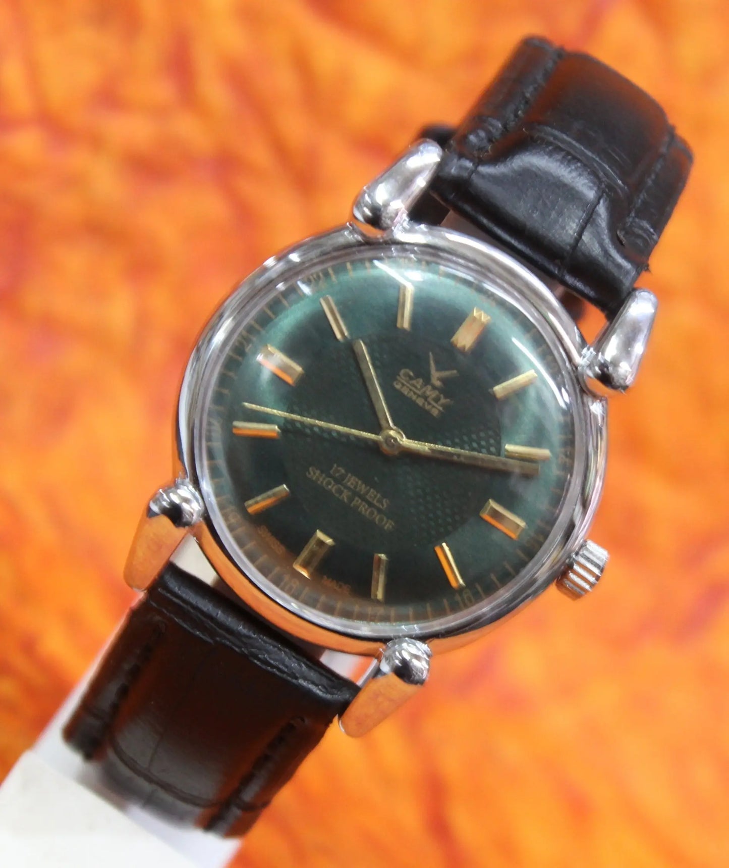 Camy Geneva Vintage 17 Jewels FHF ST96 Mechanical Hand Winding Swiss Made Green Dial Wristwatch - Genuine Vintage Watches