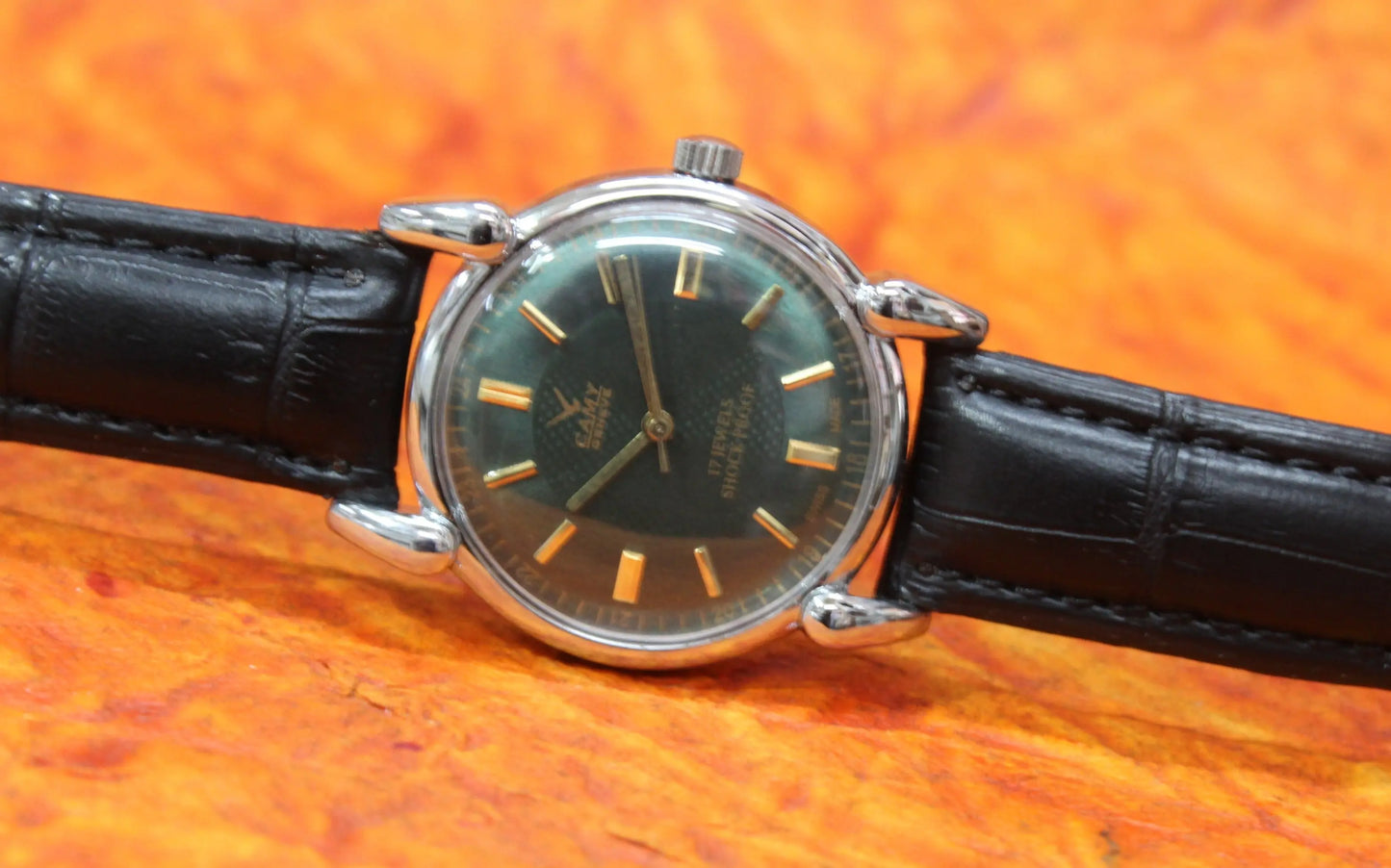 Camy Geneva Vintage 17 Jewels FHF ST96 Mechanical Hand Winding Swiss Made Green Dial Wristwatch - Genuine Vintage Watches
