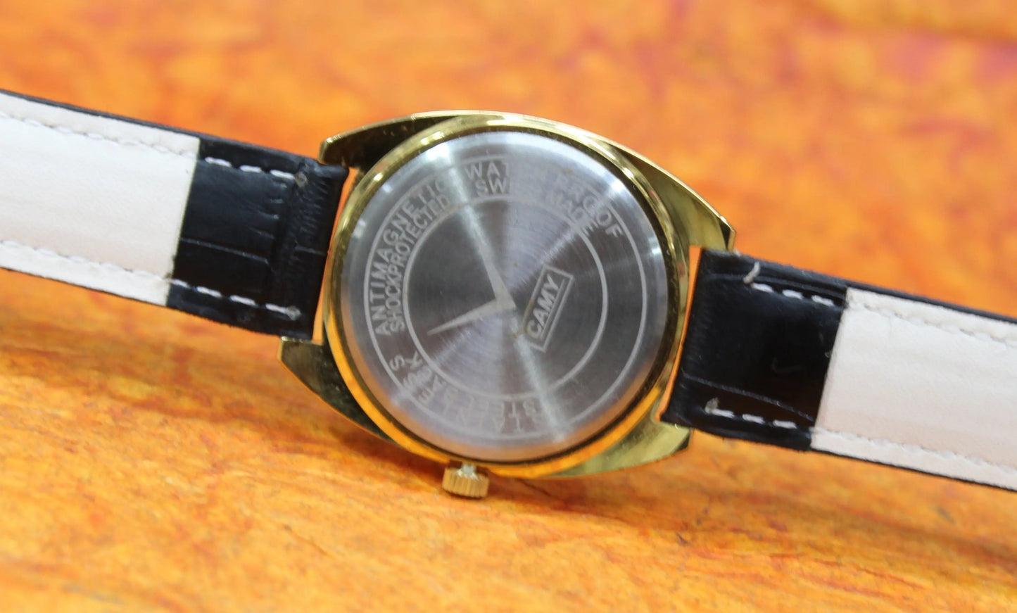 Black Dial Wristwatch Camy Geneva 17 Jewels ST96 Mechanical Hand Wind Movement - Genuine Vintage Watches
