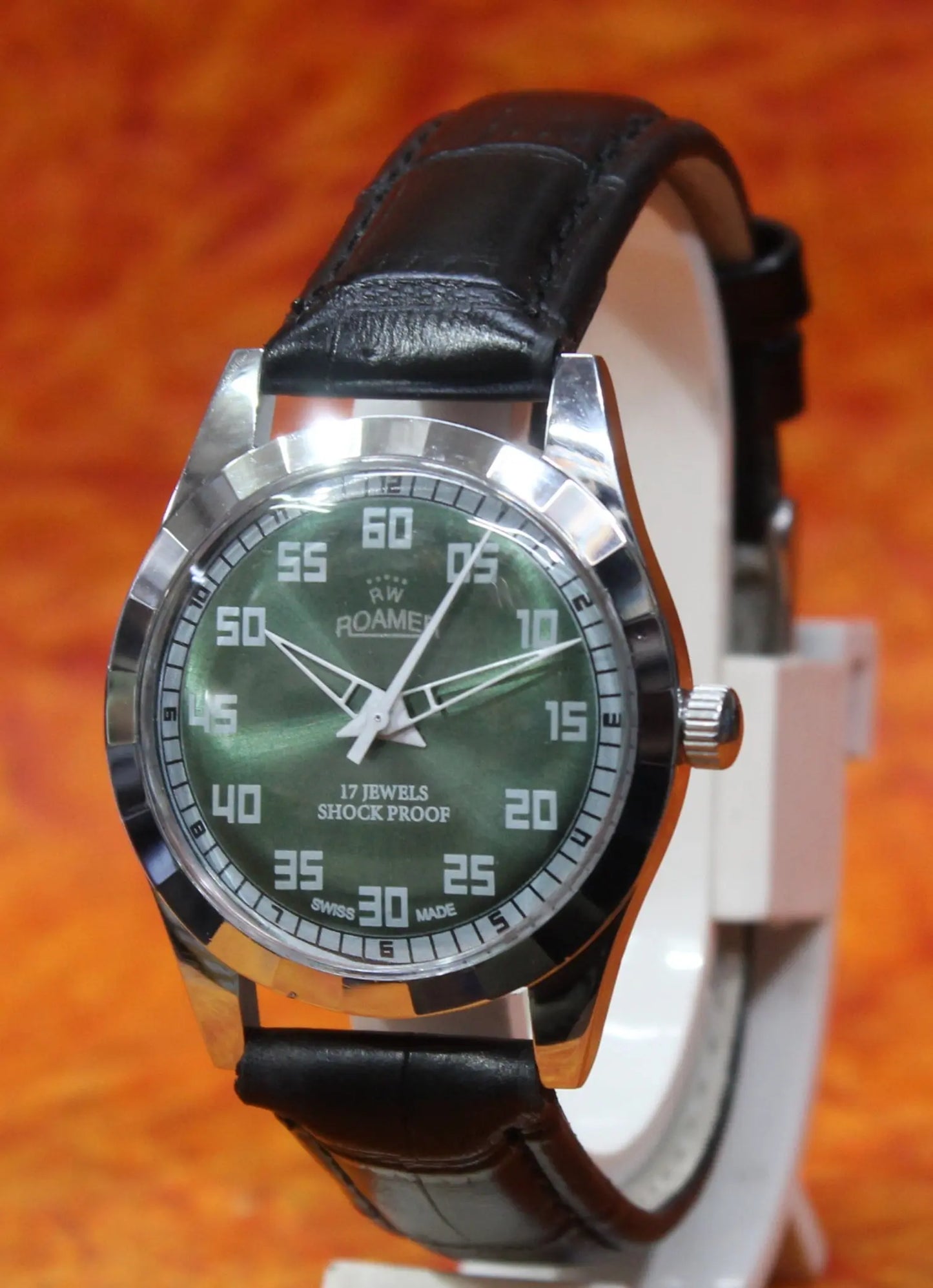 Roamer Vintage 17 Jewels FHF ST96 Mechanical Hand Winding Swiss Made Black Dial Wristwatch - Genuine Vintage Watches