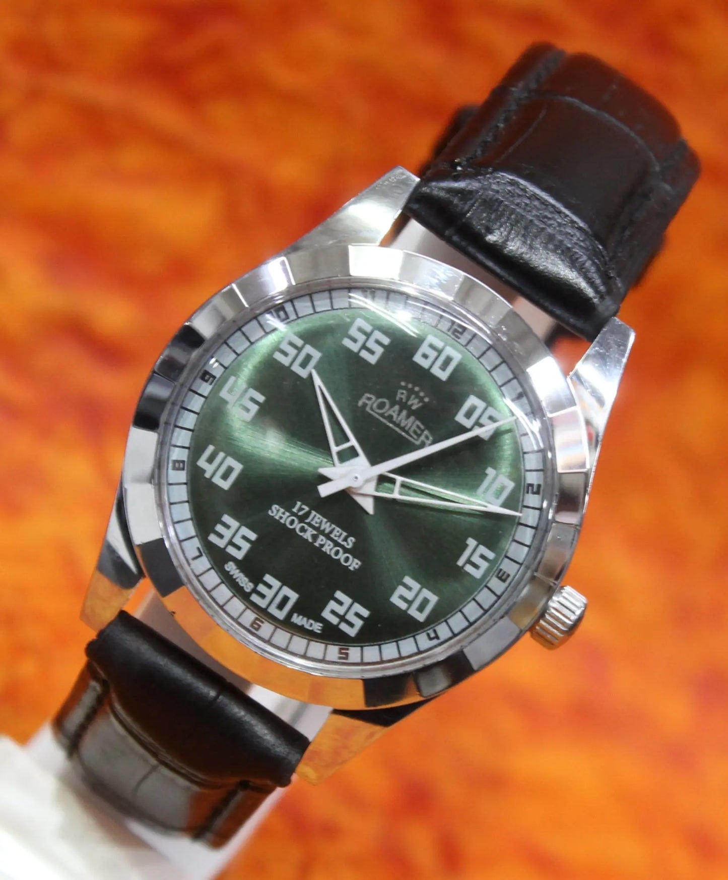 Roamer Vintage 17 Jewels FHF ST96 Mechanical Hand Winding Swiss Made Black Dial Wristwatch - Genuine Vintage Watches