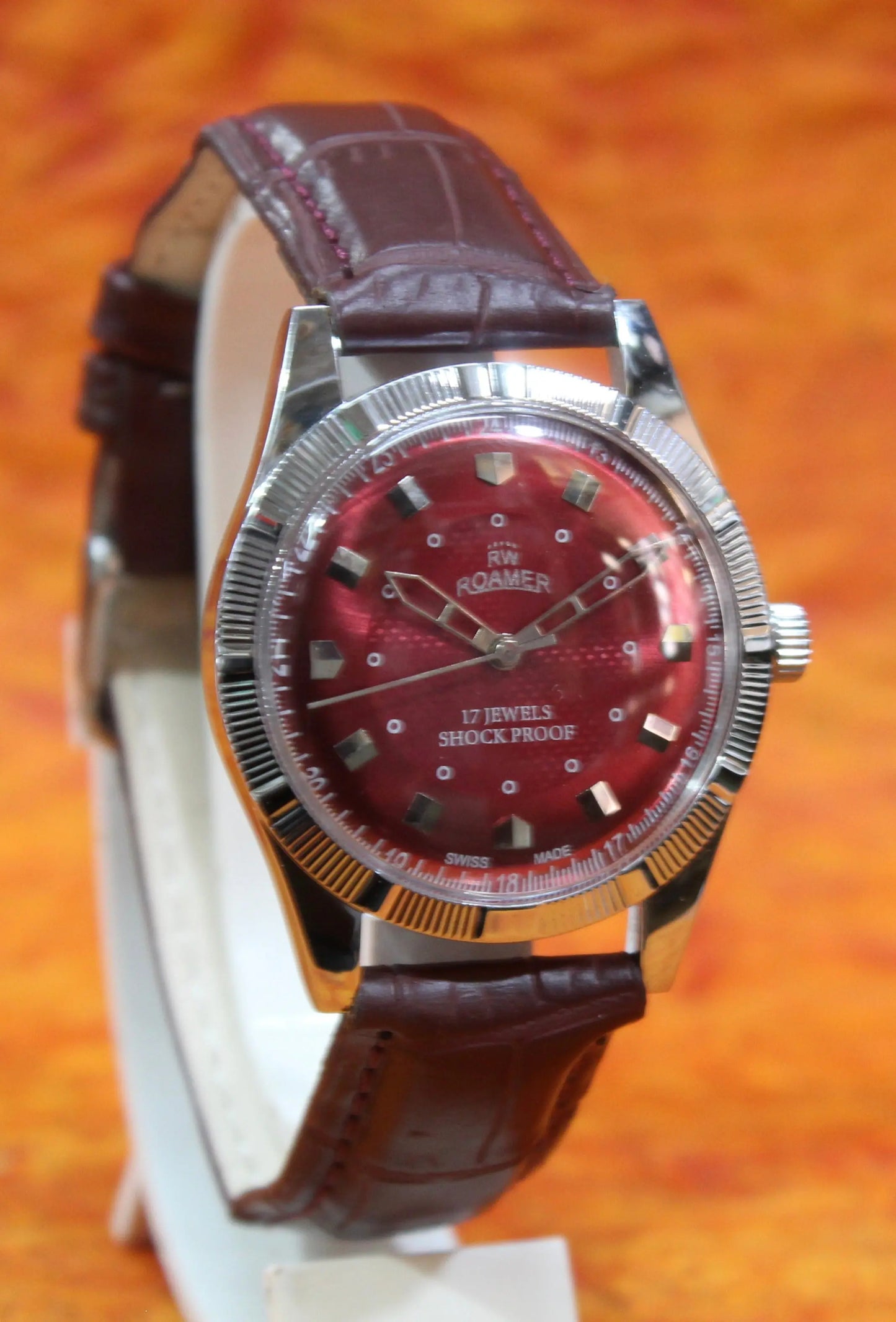 Red Dial Watch Roamer Vintage 17 Jewels FHF ST96 Mechanical Hand Winding Swiss Made - Genuine Vintage Watches