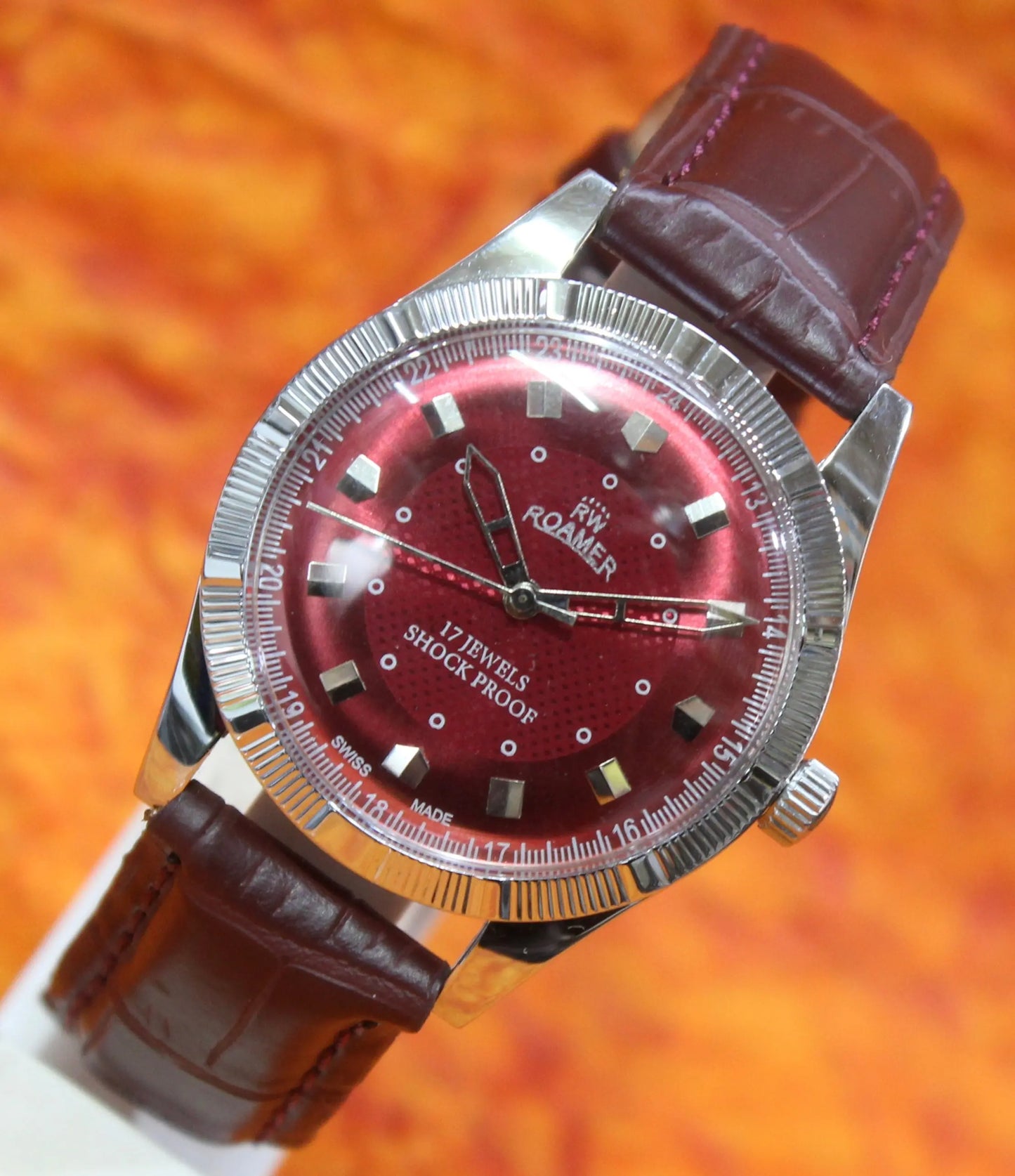 Red Dial Watch Roamer Vintage 17 Jewels FHF ST96 Mechanical Hand Winding Swiss Made - Genuine Vintage Watches
