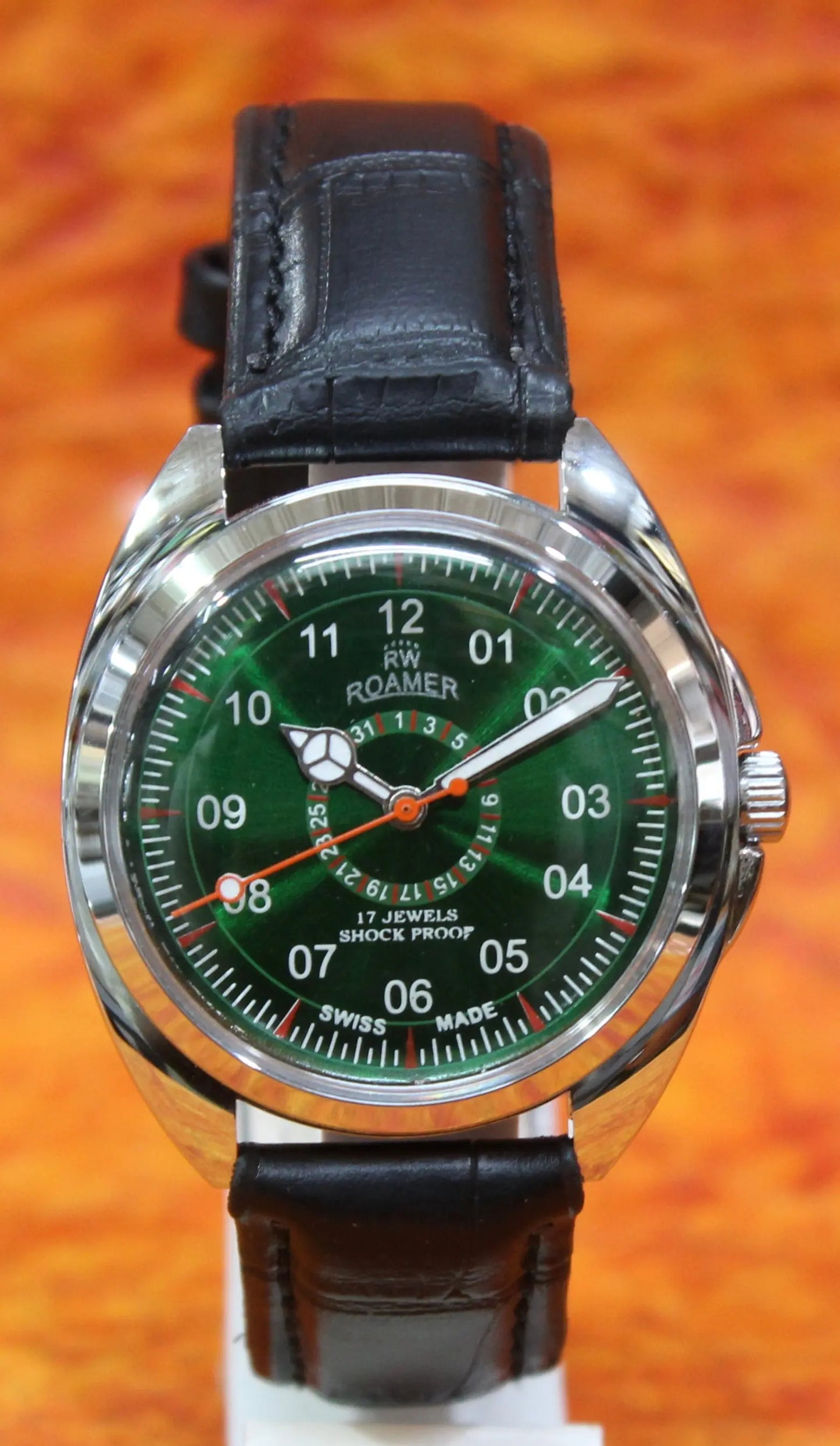 Roamer Vintage 17 Jewels FHF ST96 Mechanical Hand Winding Swiss Made Green Dial Wristwatch - Genuine Vintage Watches