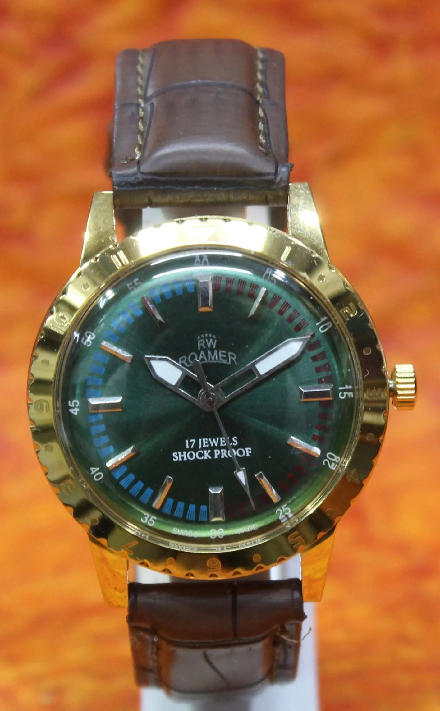 Roamer Vintage 17 Jewels FHF ST96 Mechanical Hand Winding Swiss Made Green Dial Wristwatch - Genuine Vintage Watches