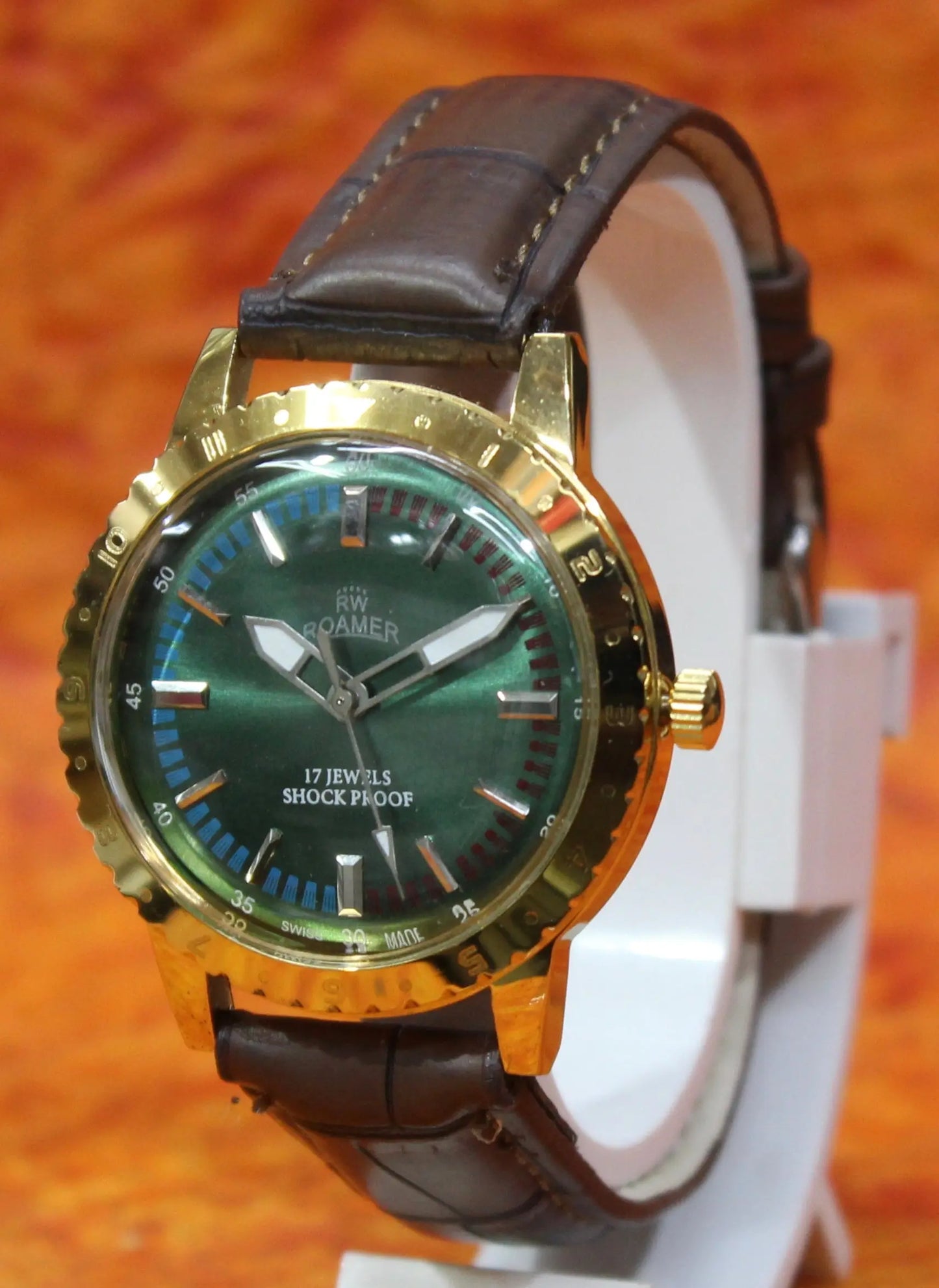 Roamer Vintage 17 Jewels FHF ST96 Mechanical Hand Winding Swiss Made Green Dial Wristwatch - Genuine Vintage Watches