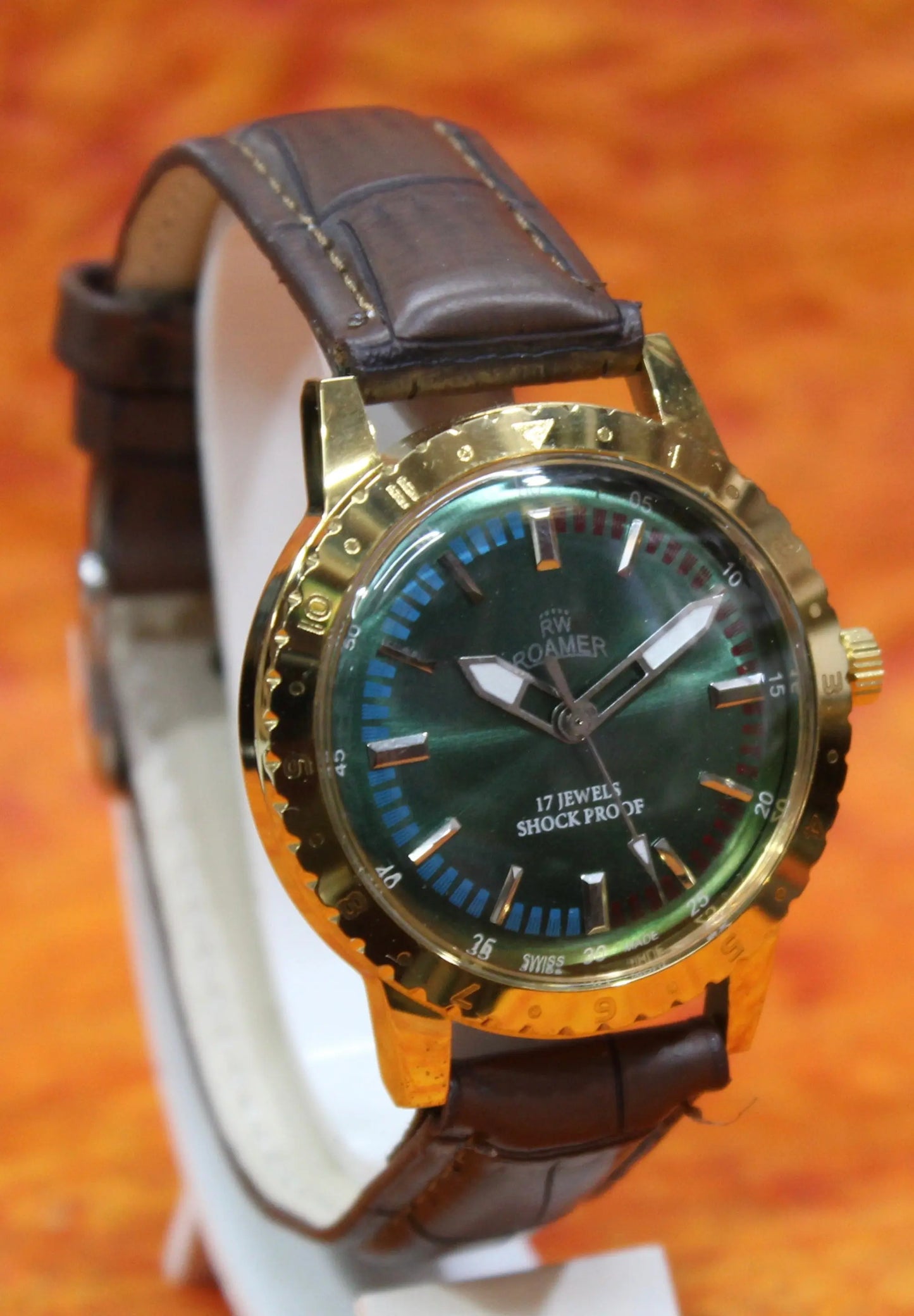 Roamer Vintage 17 Jewels FHF ST96 Mechanical Hand Winding Swiss Made Green Dial Wristwatch - Genuine Vintage Watches