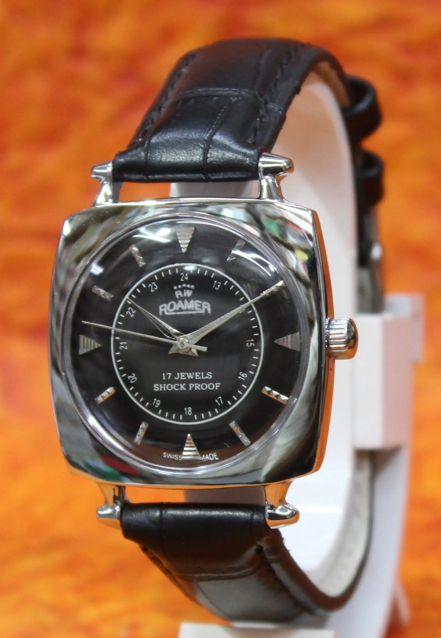 Roamer Vintage 17 Jewels FHF ST96 Mechanical Hand Winding Swiss Made Black Dial Wristwatch - Genuine Vintage Watches