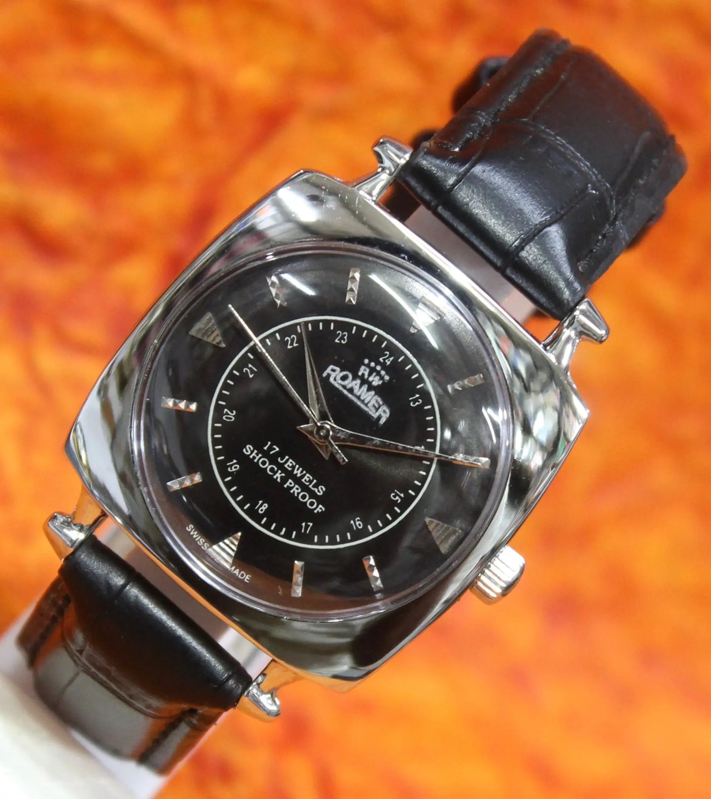 Roamer Vintage 17 Jewels FHF ST96 Mechanical Hand Winding Swiss Made Black Dial Wristwatch - Genuine Vintage Watches