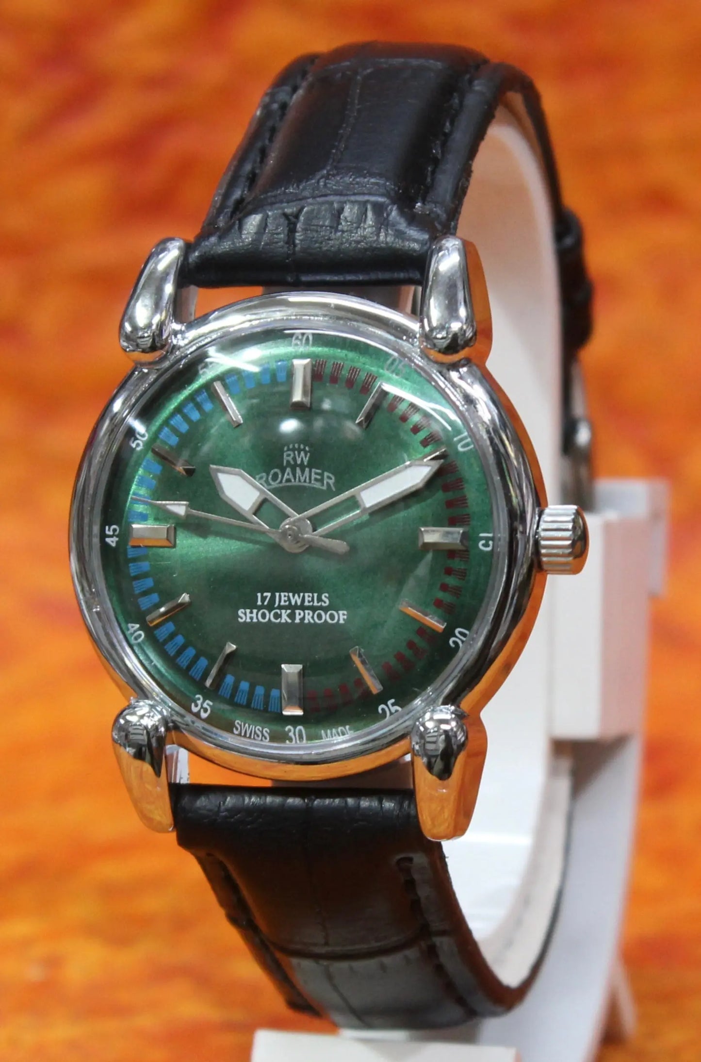 Roamer Vintage 17 Jewels FHF ST96 Mechanical Hand Winding Swiss Made Green Dial Wristwatch - Genuine Vintage Watches