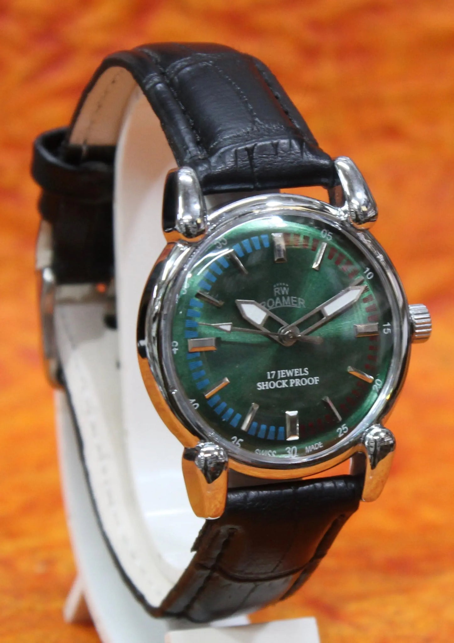 Roamer Vintage 17 Jewels FHF ST96 Mechanical Hand Winding Swiss Made Green Dial Wristwatch - Genuine Vintage Watches