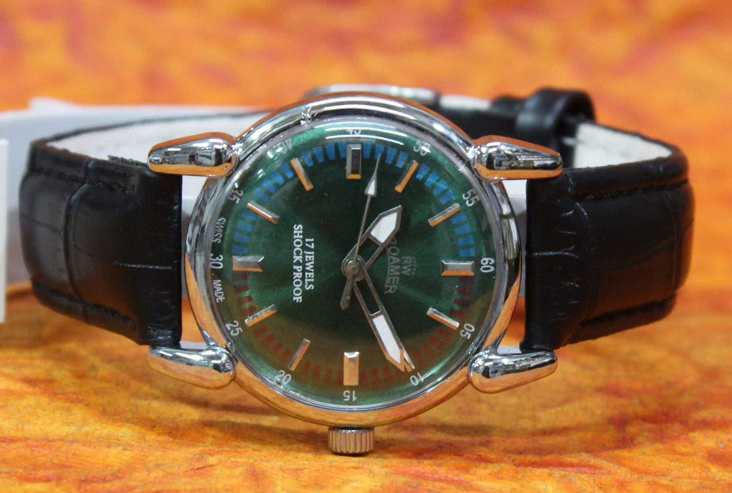 Roamer Vintage 17 Jewels FHF ST96 Mechanical Hand Winding Swiss Made Green Dial Wristwatch - Genuine Vintage Watches