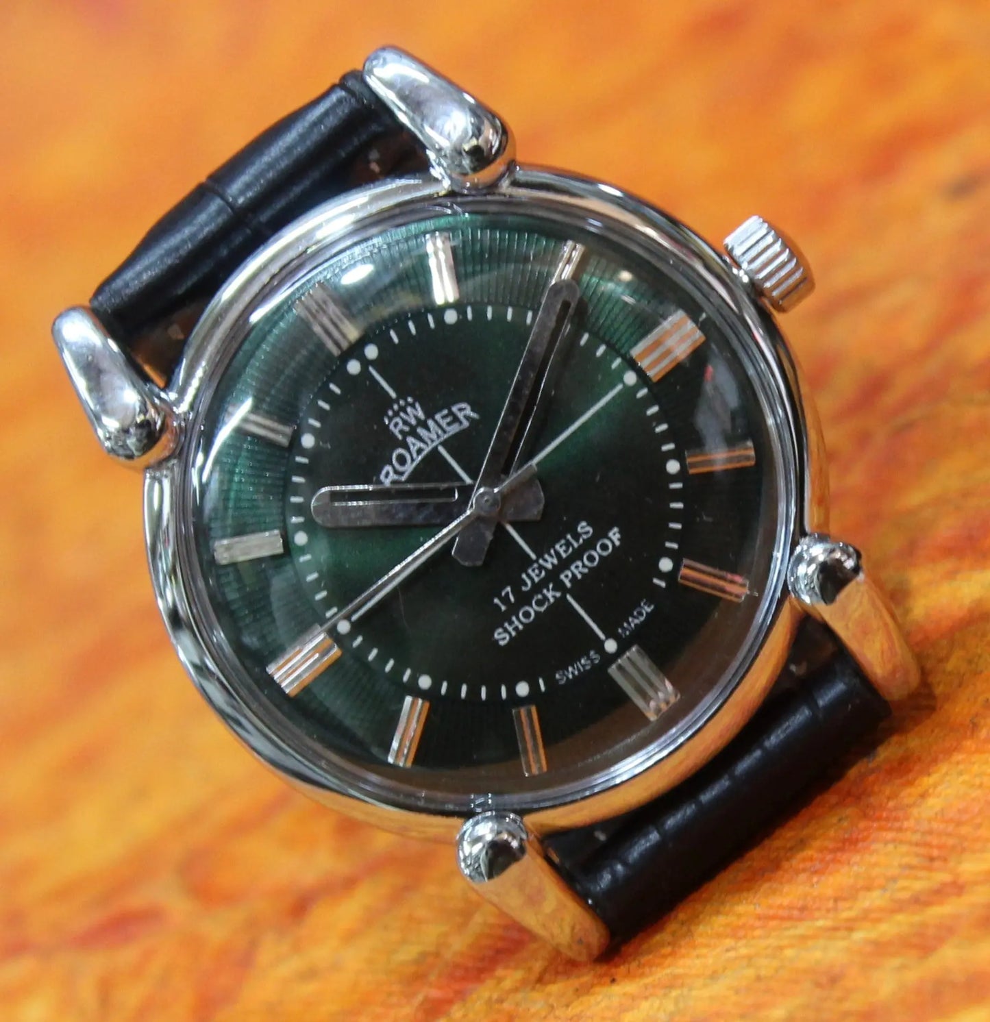 Roamer Vintage 17 Jewels FHF ST96 Mechanical Hand Winding Swiss Made Green Dial Wristwatch - Genuine Vintage Watches