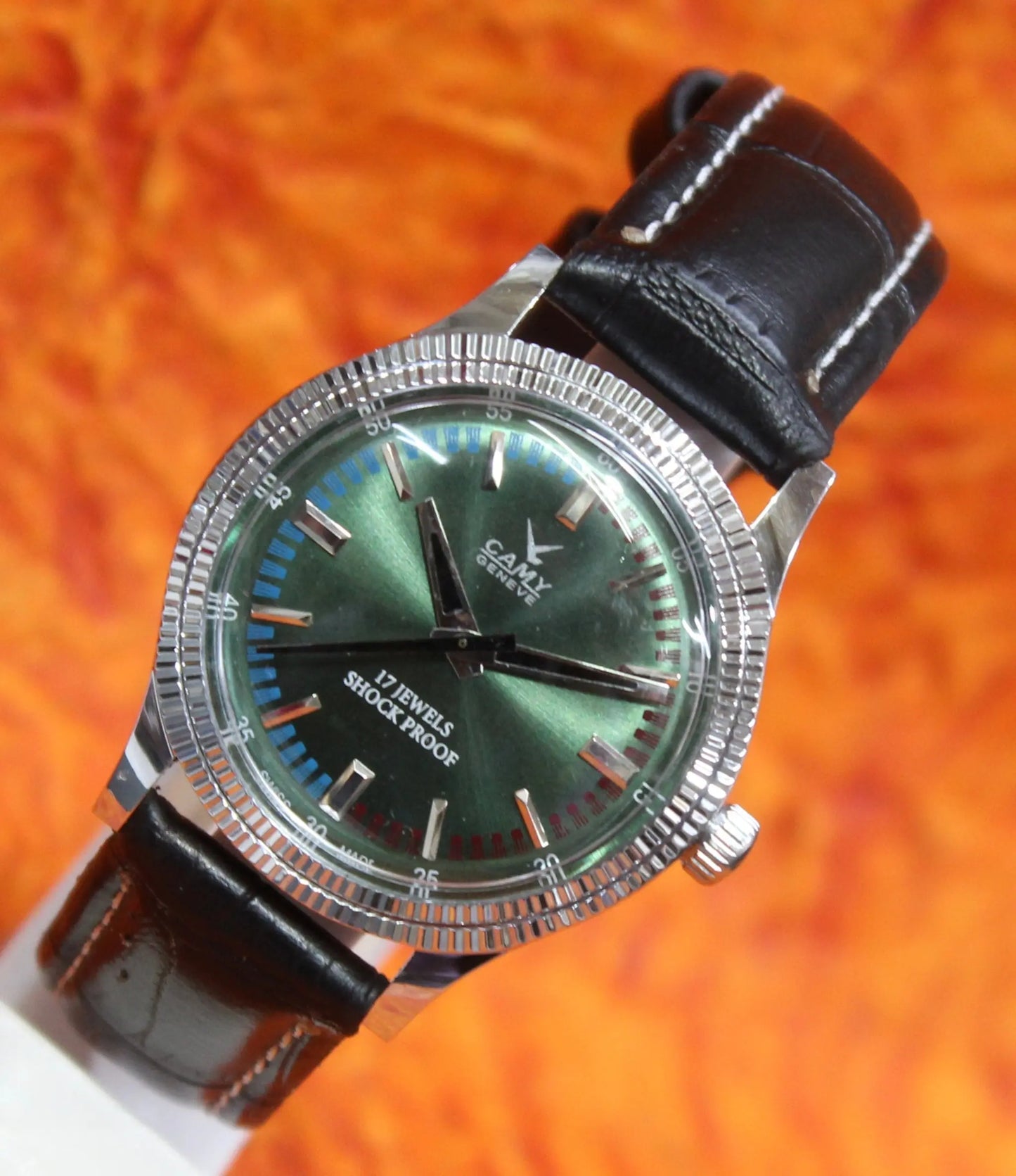 Camy Geneva Vintage 17 Jewels FHF ST96 Mechanical Hand Winding Swiss Made Green Dial Wristwatch - Genuine Vintage Watches