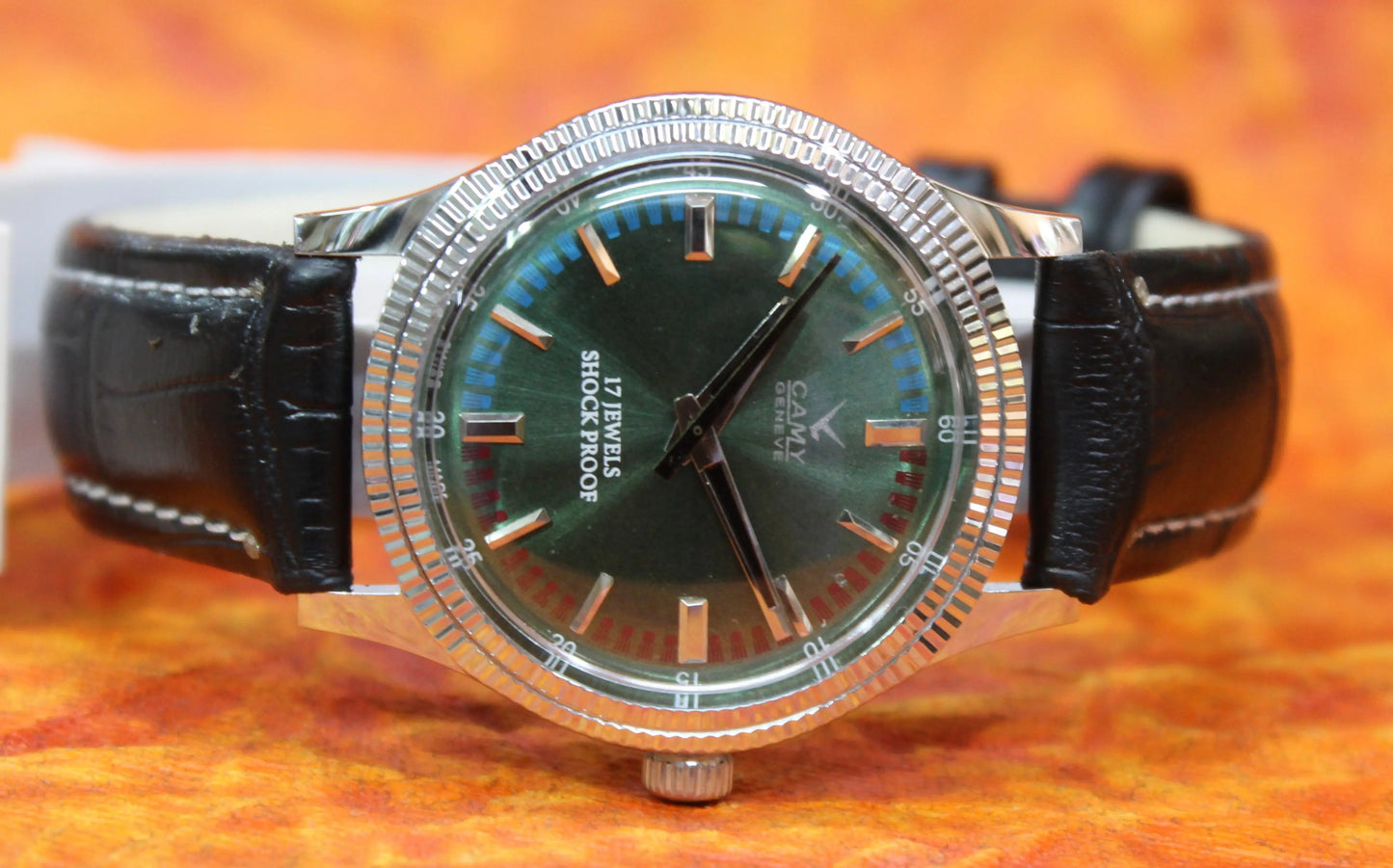 Camy Geneva Vintage 17 Jewels FHF ST96 Mechanical Hand Winding Swiss Made Green Dial Wristwatch - Genuine Vintage Watches