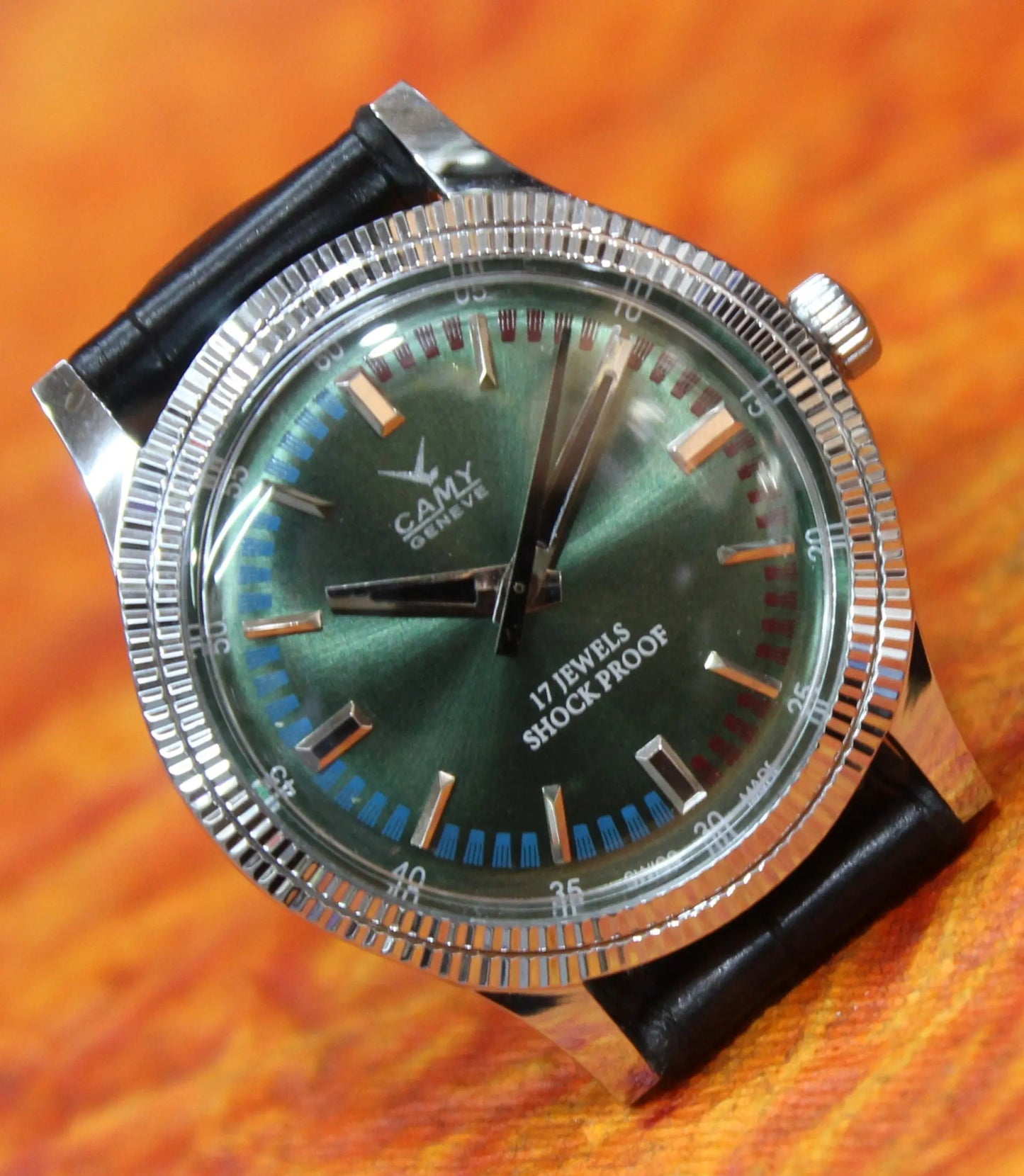 Camy Geneva Vintage 17 Jewels FHF ST96 Mechanical Hand Winding Swiss Made Green Dial Wristwatch - Genuine Vintage Watches