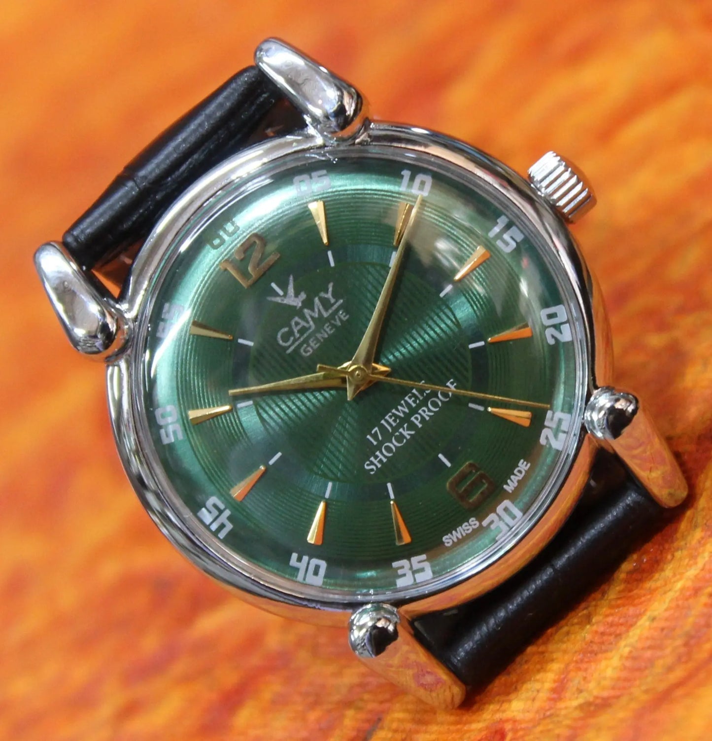 Camy Geneva Vintage 17 Jewels FHF ST96 Mechanical Hand Winding Swiss Made Green Dial Wristwatch - Genuine Vintage Watches