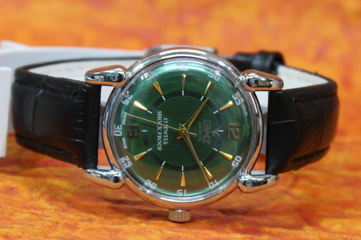 Camy Geneva Vintage 17 Jewels FHF ST96 Mechanical Hand Winding Swiss Made Green Dial Wristwatch - Genuine Vintage Watches