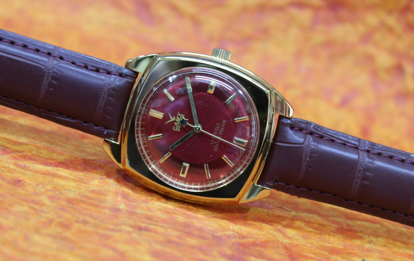 Camy Geneva Vintage 17 Jewels FHF ST96 Mechanical Hand Winding Swiss Made Red Dial Wristwatch - Genuine Vintage Watches