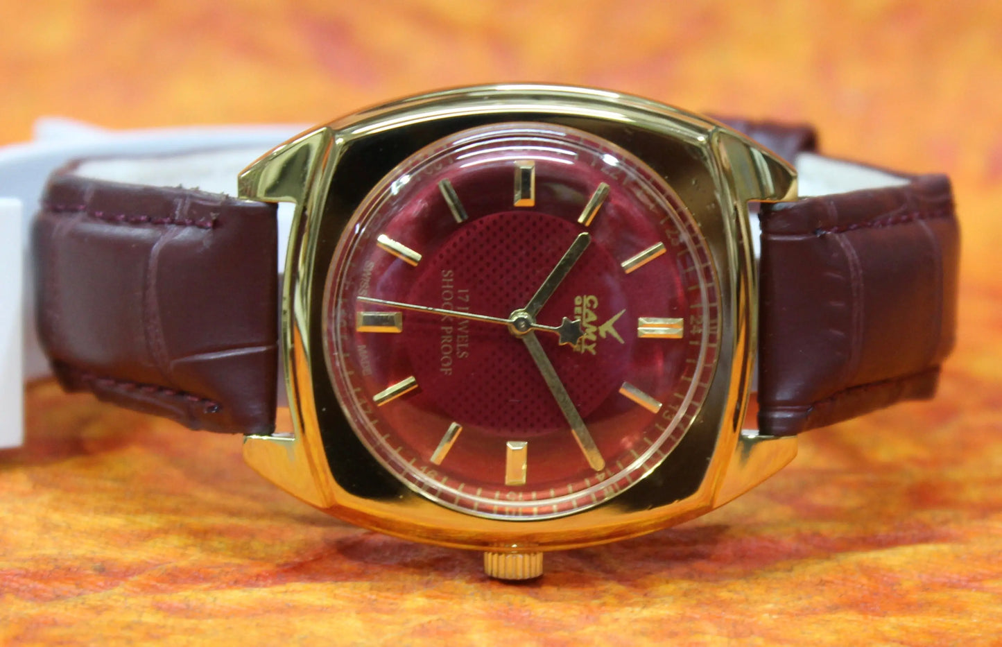 Camy Geneva Vintage 17 Jewels FHF ST96 Mechanical Hand Winding Swiss Made Red Dial Wristwatch - Genuine Vintage Watches