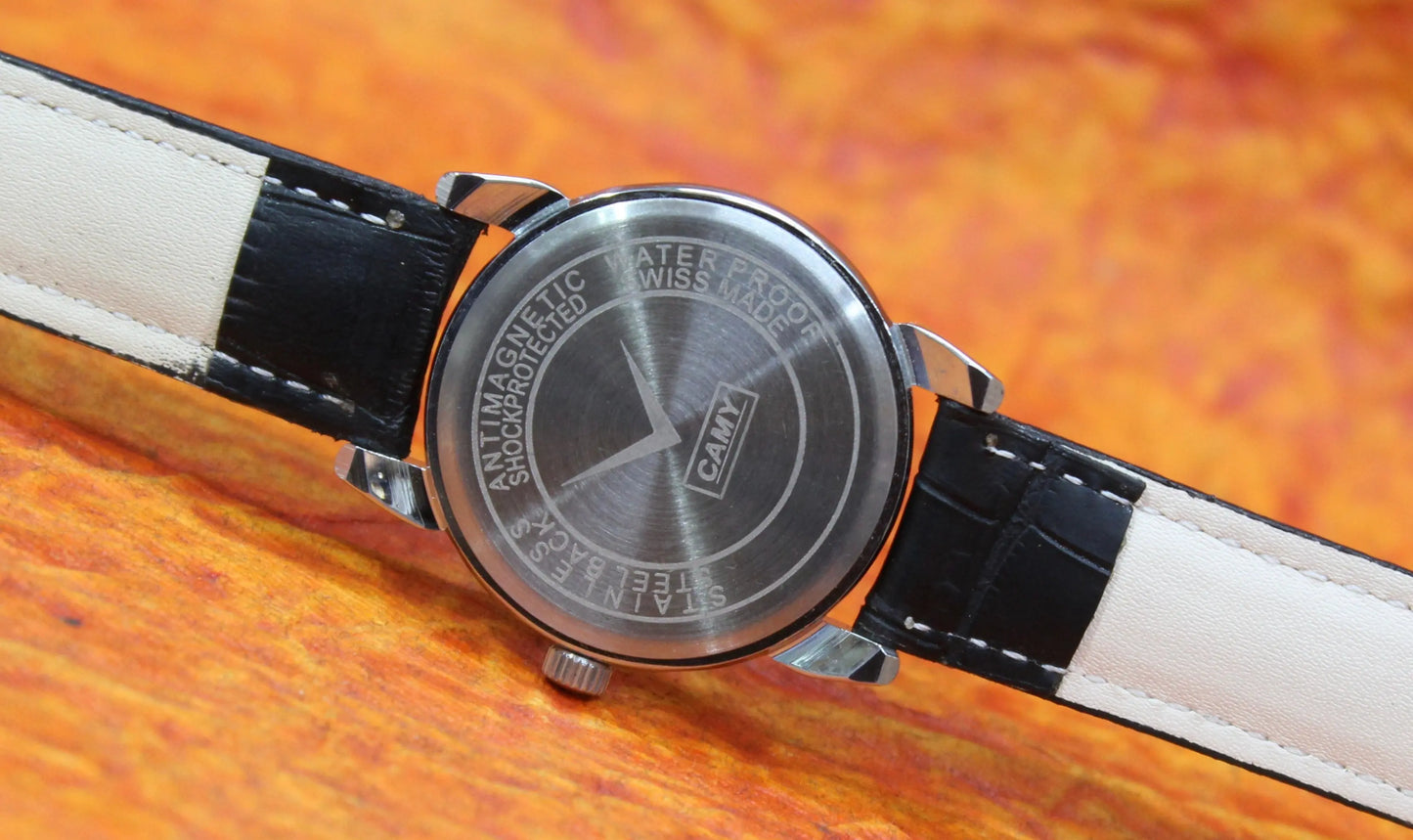 Vintage Swiss Made Watch Camy Geneva 17 Jewels FHF ST96 Hand Wind Mechanism - Genuine Vintage Watches