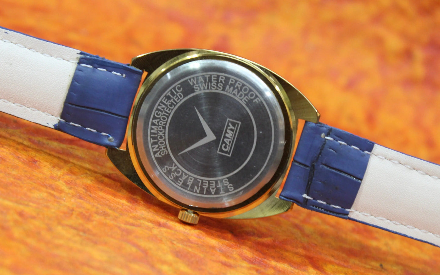 Camy Geneva Vintage 17 Jewels FHF ST96 Mechanical Hand Winding Swiss Made Blue Dial Wristwatch - Genuine Vintage Watches