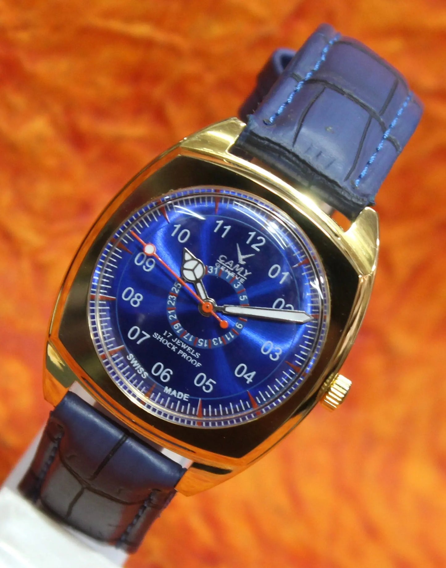 Camy Geneva Vintage 17 Jewels FHF ST96 Mechanical Hand Winding Swiss Made Blue Dial Wristwatch - Genuine Vintage Watches