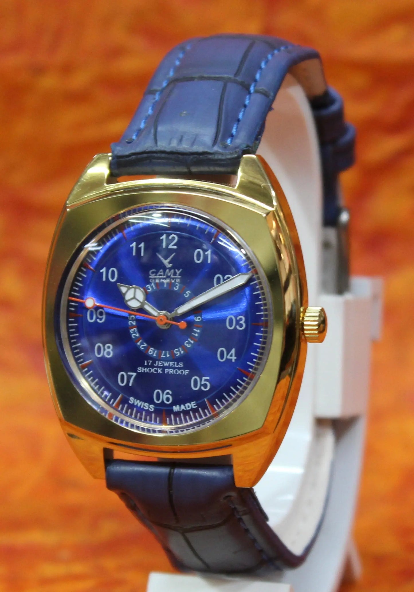 Camy Geneva Vintage 17 Jewels FHF ST96 Mechanical Hand Winding Swiss Made Blue Dial Wristwatch - Genuine Vintage Watches