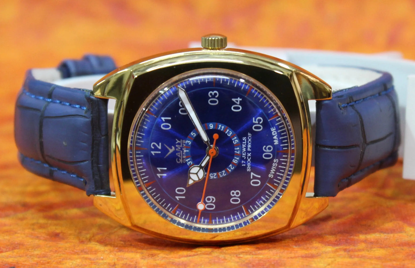 Camy Geneva Vintage 17 Jewels FHF ST96 Mechanical Hand Winding Swiss Made Blue Dial Wristwatch - Genuine Vintage Watches