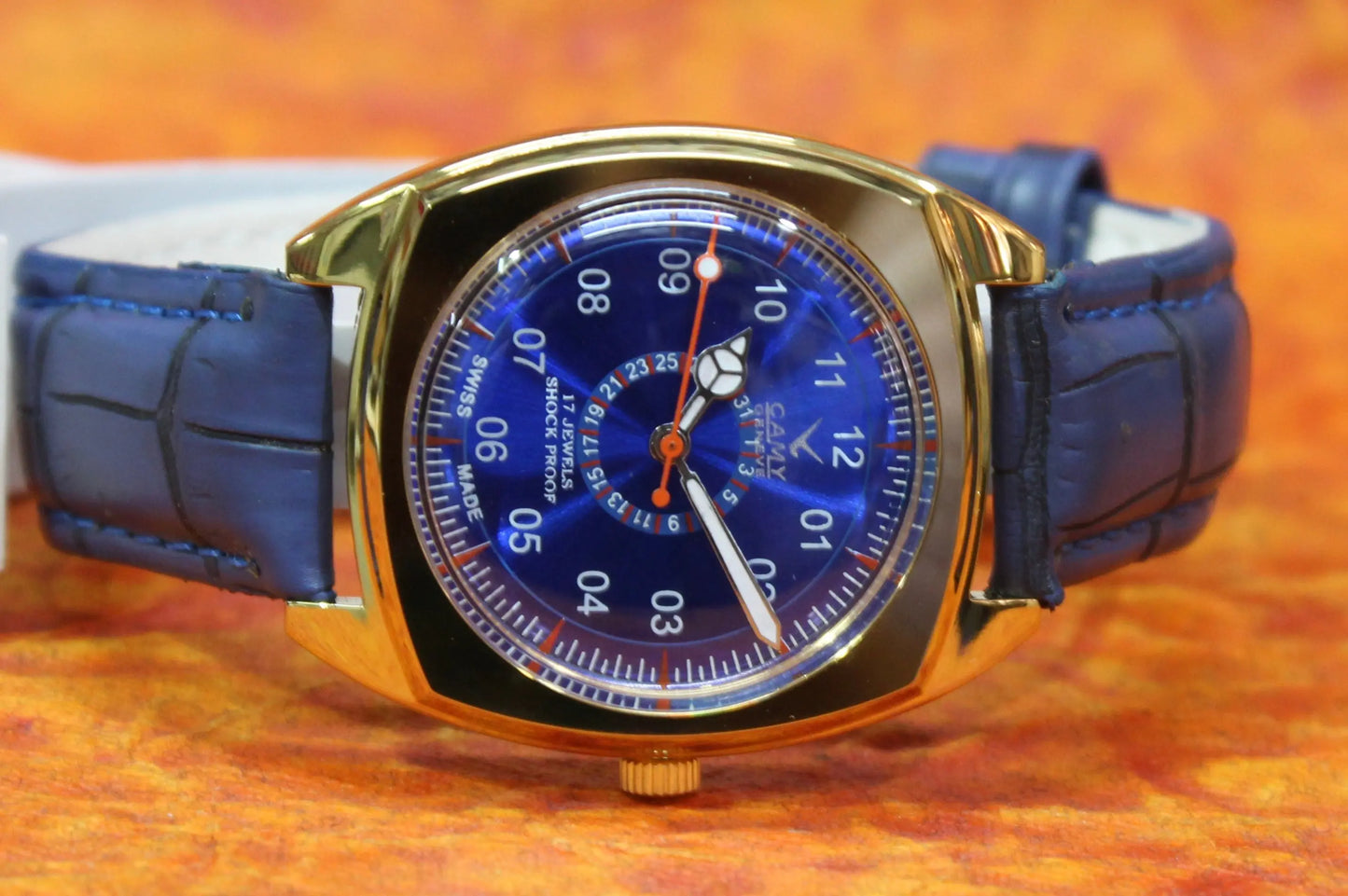Camy Geneva Vintage 17 Jewels FHF ST96 Mechanical Hand Winding Swiss Made Blue Dial Wristwatch - Genuine Vintage Watches