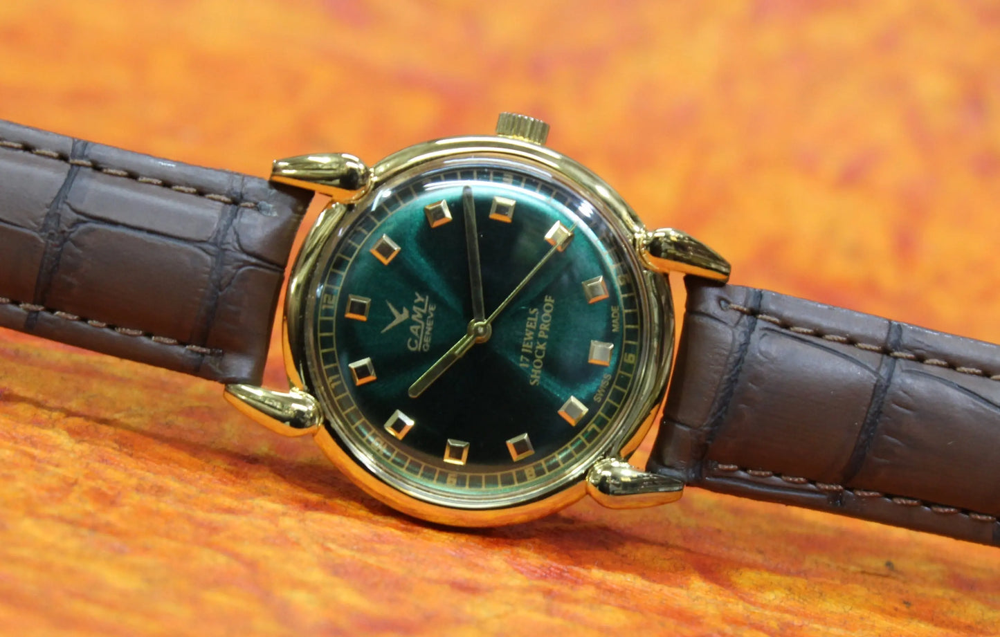 Camy Geneva Vintage 17 Jewels FHF ST96 Mechanical Hand Winding Swiss Made Green Dial Wristwatch - Genuine Vintage Watches