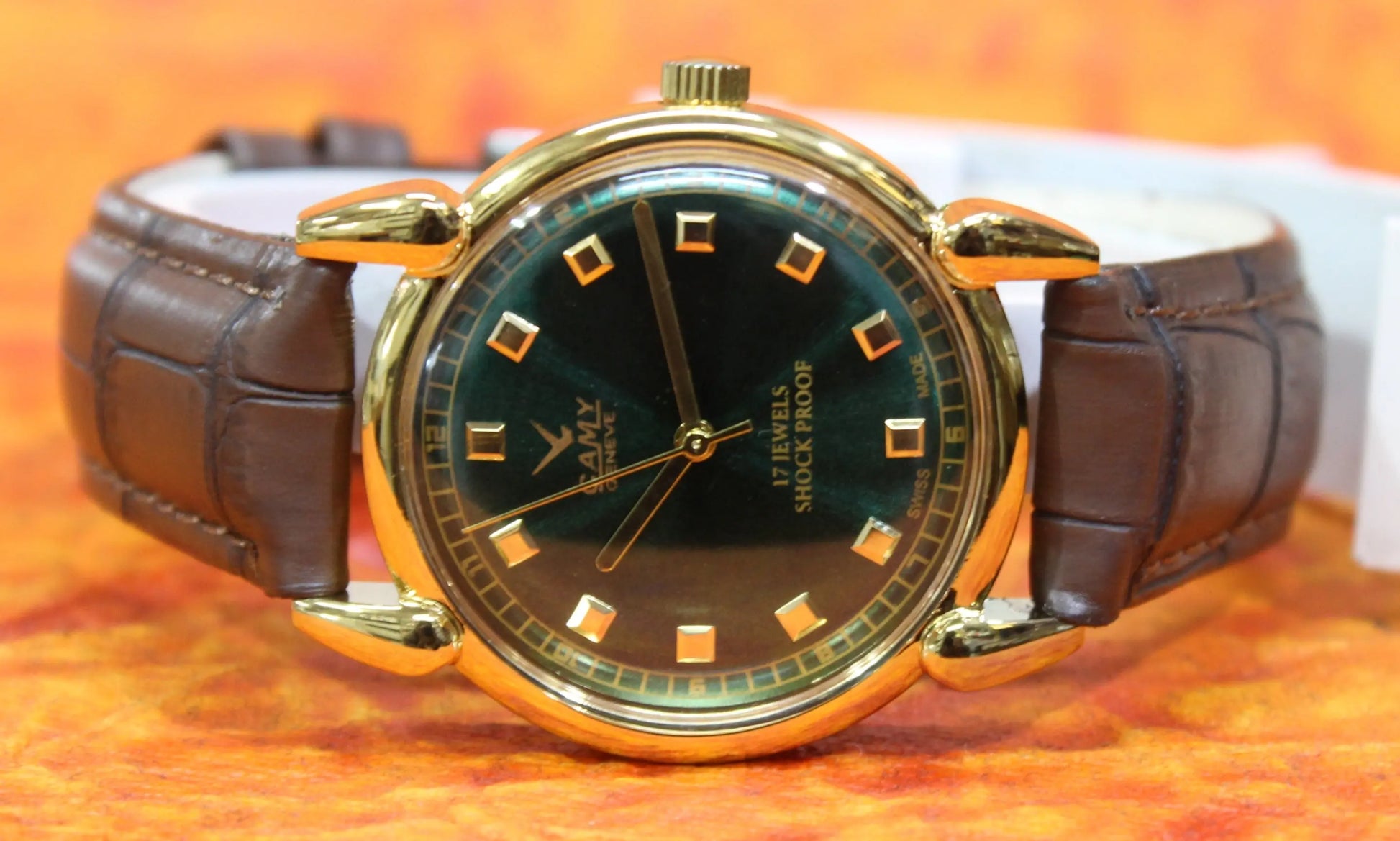 Camy Geneva Vintage 17 Jewels FHF ST96 Mechanical Hand Winding Swiss Made Green Dial Wristwatch - Genuine Vintage Watches