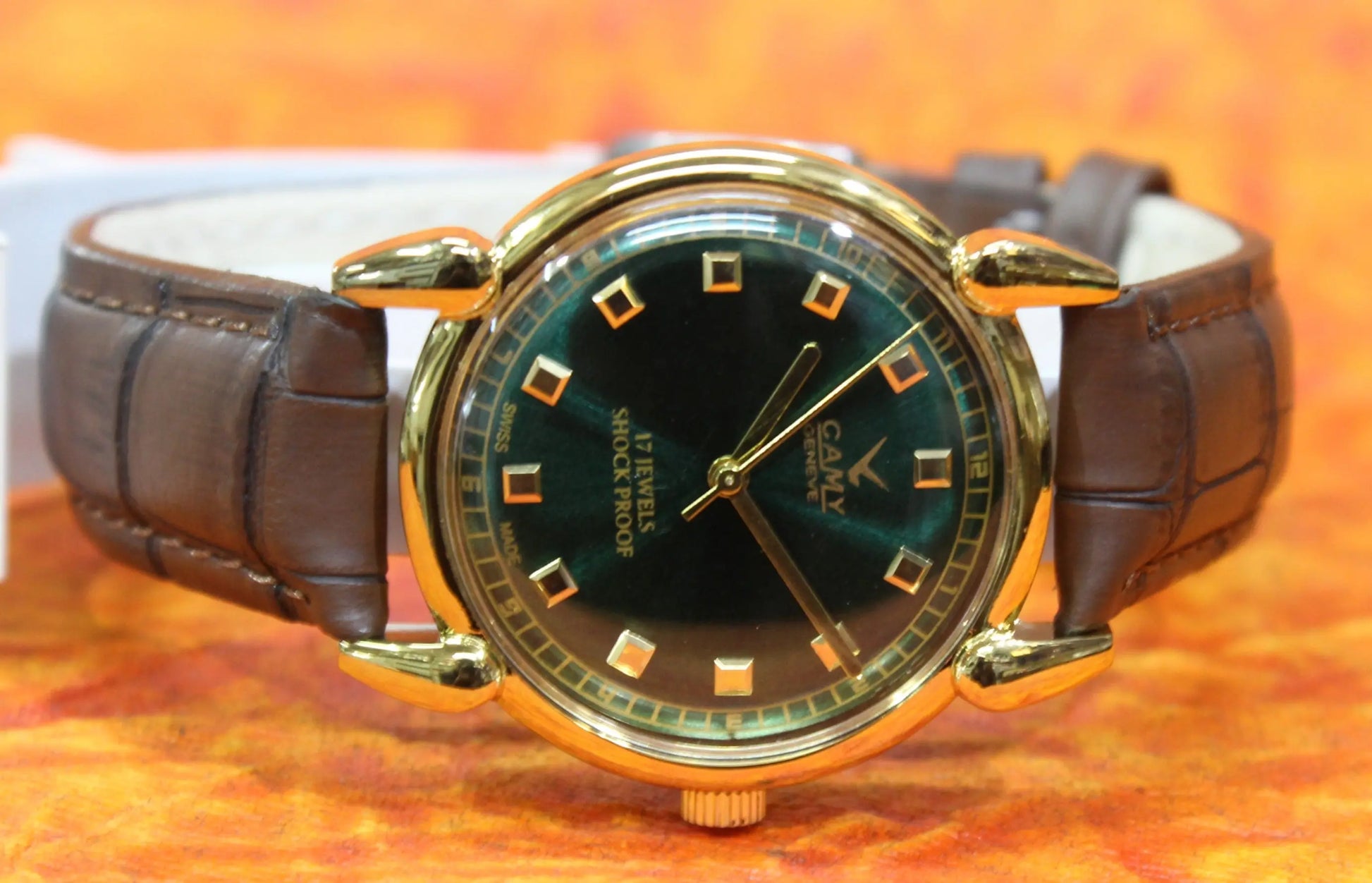 Camy Geneva Vintage 17 Jewels FHF ST96 Mechanical Hand Winding Swiss Made Green Dial Wristwatch - Genuine Vintage Watches