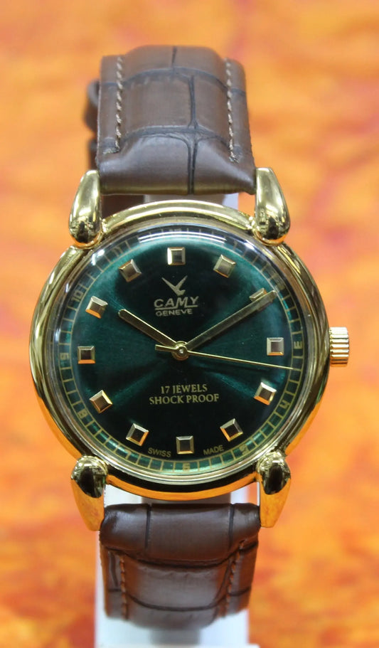 Camy Geneva Vintage 17 Jewels FHF ST96 Mechanical Hand Winding Swiss Made Green Dial Wristwatch - Genuine Vintage Watches