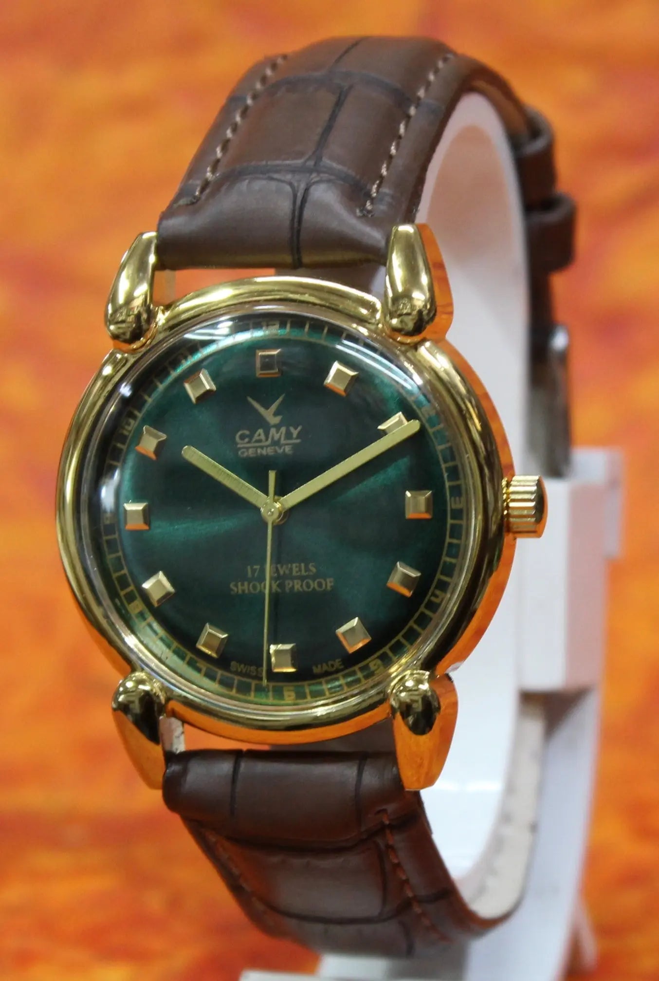 Camy Geneva Vintage 17 Jewels FHF ST96 Mechanical Hand Winding Swiss Made Green Dial Wristwatch - Genuine Vintage Watches