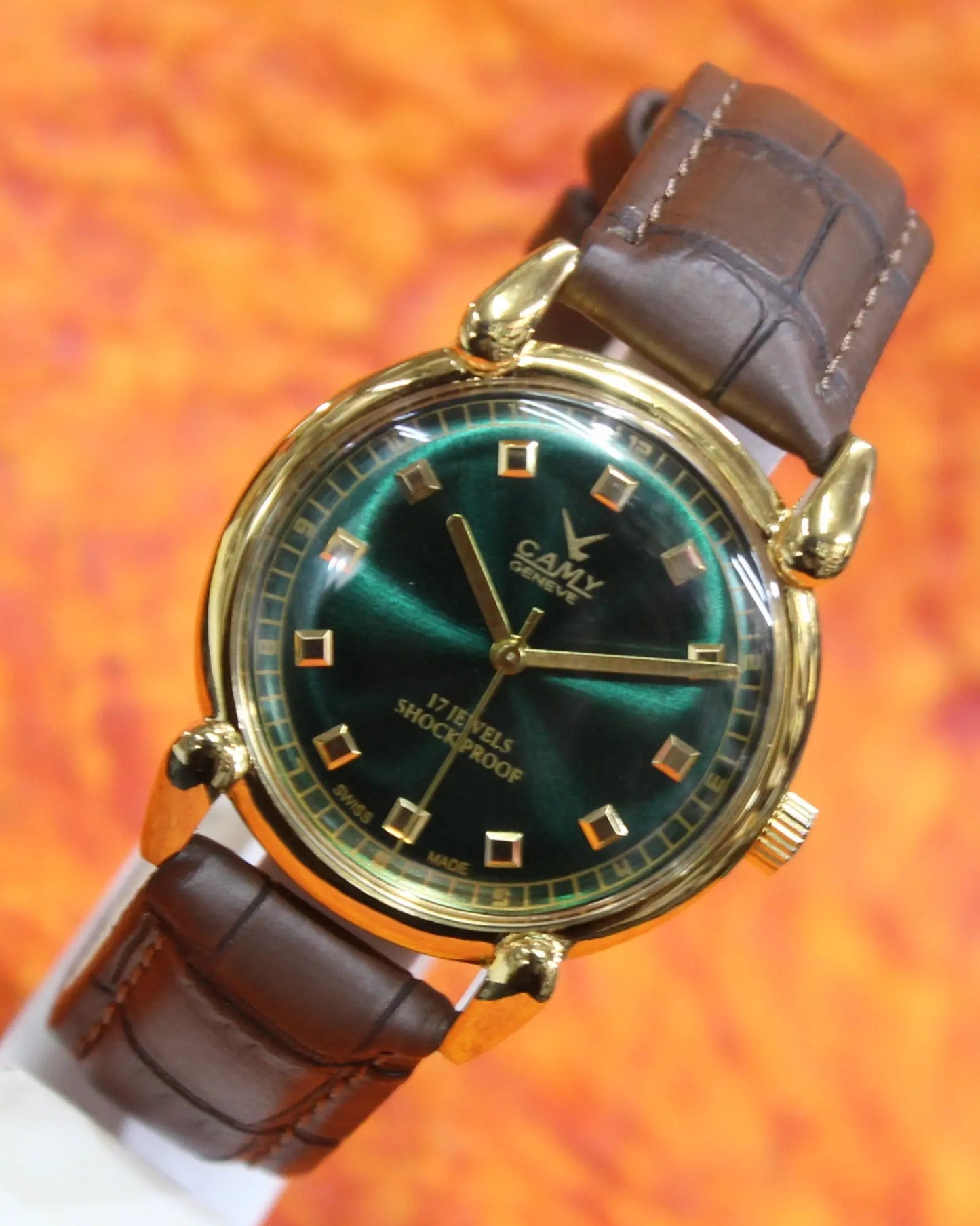 Camy Geneva Vintage 17 Jewels FHF ST96 Mechanical Hand Winding Swiss Made Green Dial Wristwatch - Genuine Vintage Watches