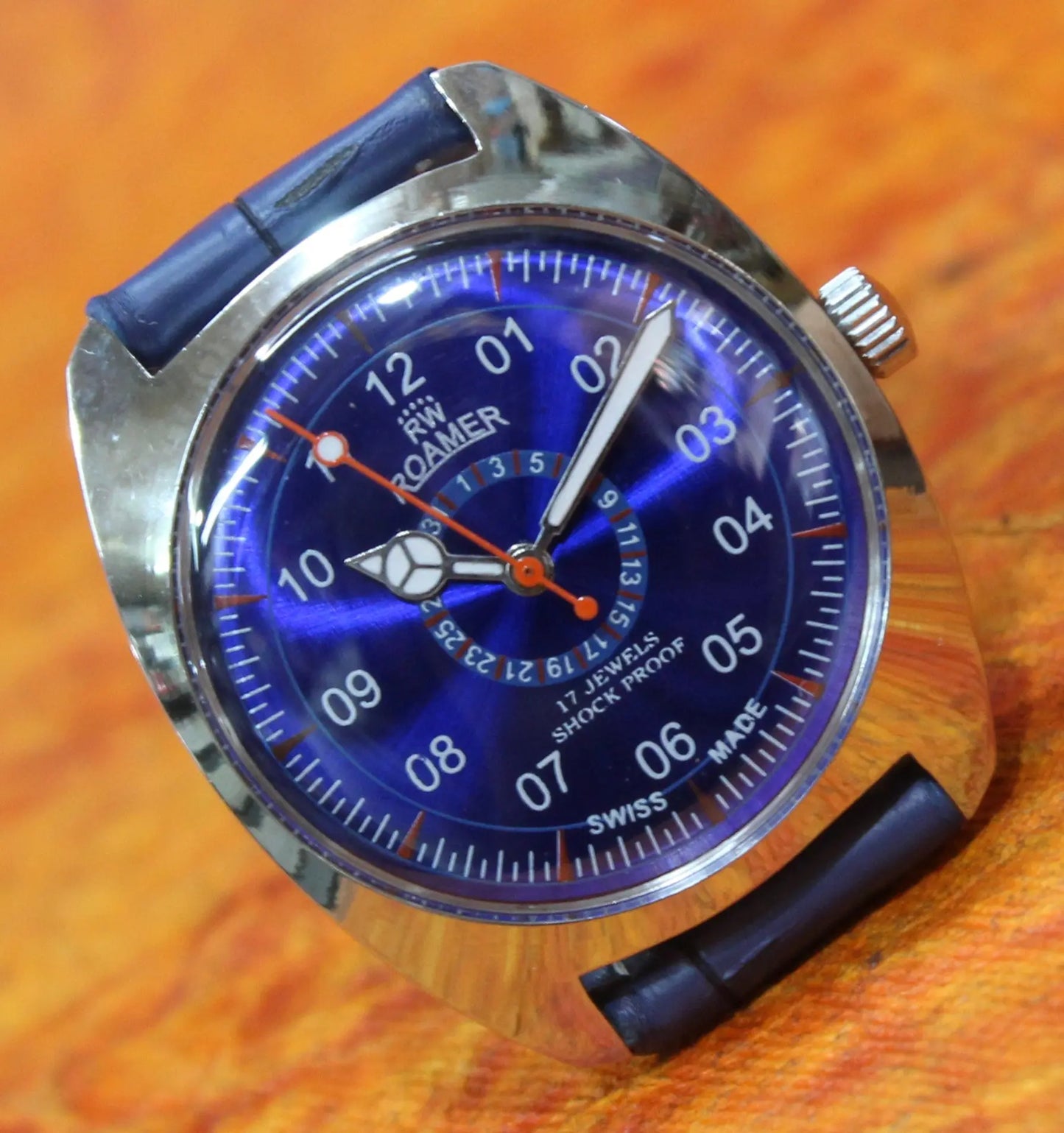 Roamer Vintage 17 Jewels FHF ST96 Mechanical Hand Winding Swiss Made Blue Dial Wristwatch - Genuine Vintage Watches