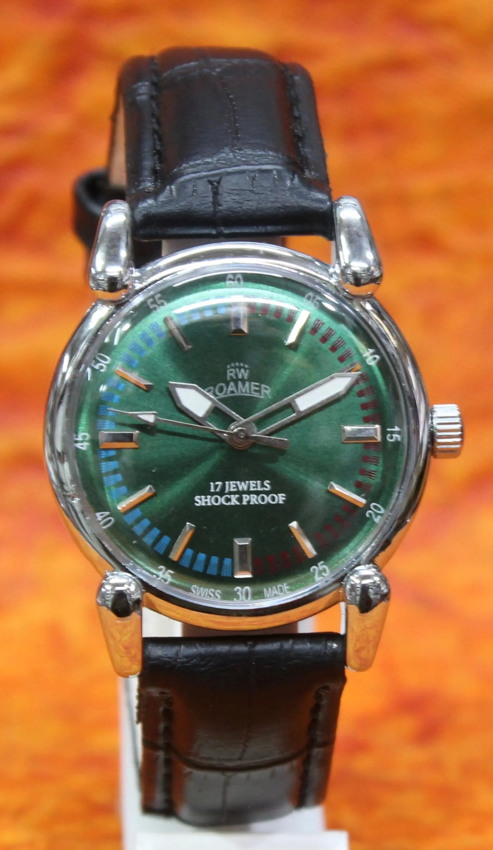 Roamer Vintage 17 Jewels FHF ST96 Mechanical Hand Winding Swiss Made Green Dial Wristwatch - Genuine Vintage Watches