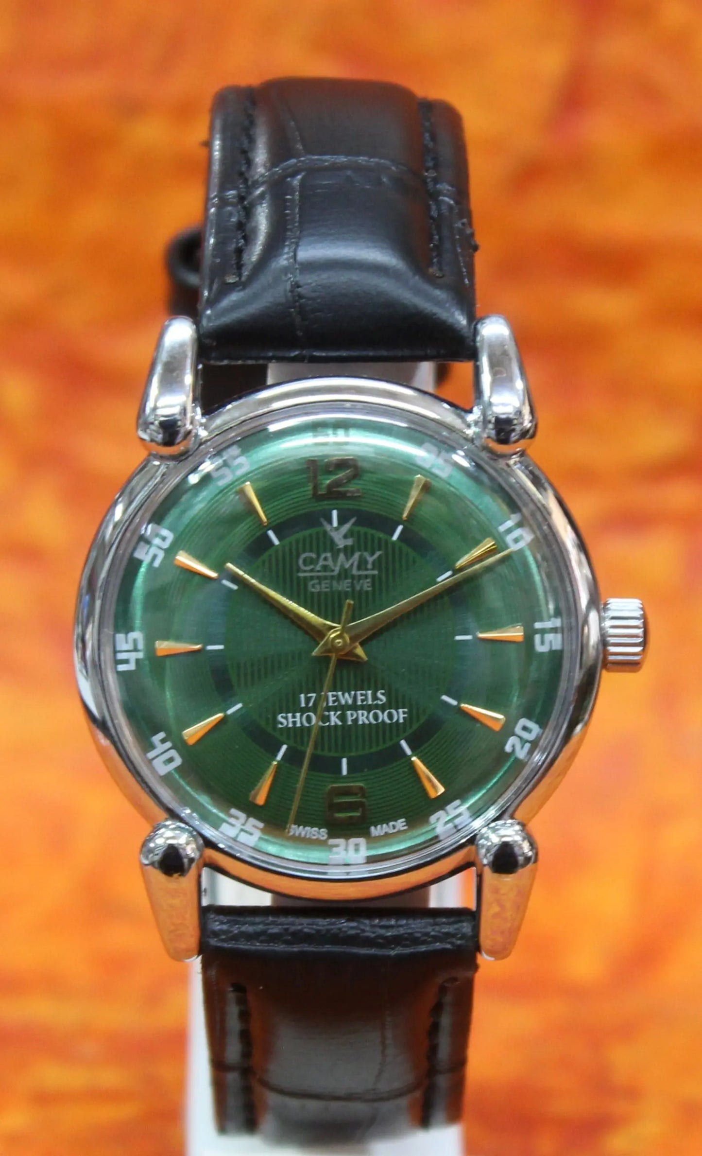 Camy Geneva Vintage 17 Jewels FHF ST96 Mechanical Hand Winding Swiss Made Green Dial Wristwatch - Genuine Vintage Watches