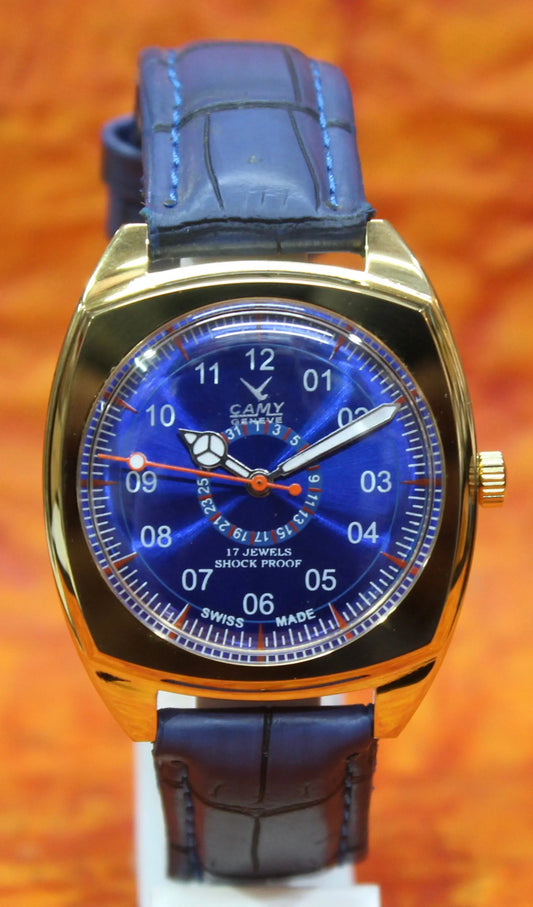 Camy Geneva Vintage 17 Jewels FHF ST96 Mechanical Hand Winding Swiss Made Blue Dial Wristwatch - Genuine Vintage Watches